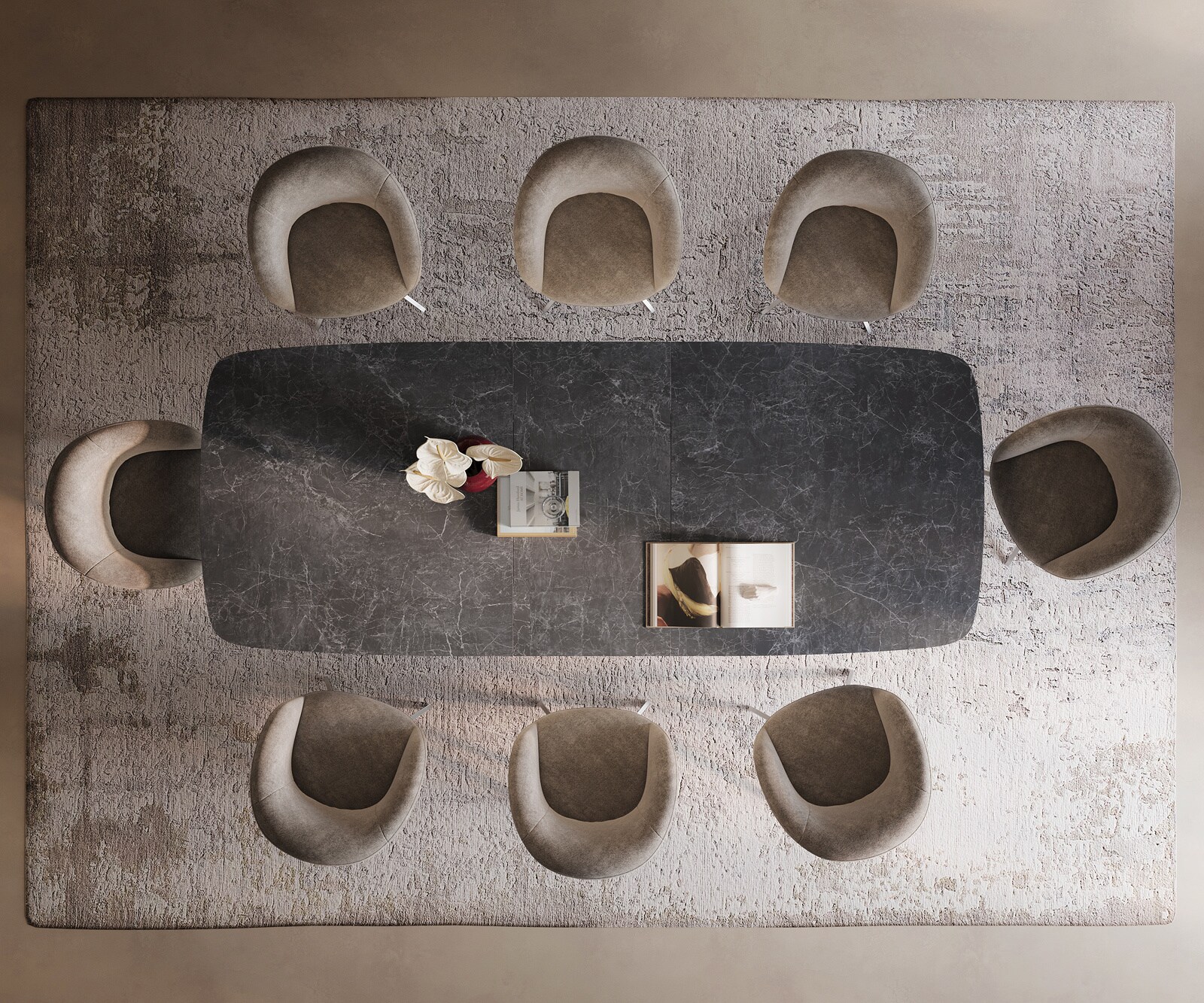 Table à manger Edge Boot 240-300x120 cm Céramique Laminam® Nero Greco Anthracite Wave Acier inoxydable extensible 5