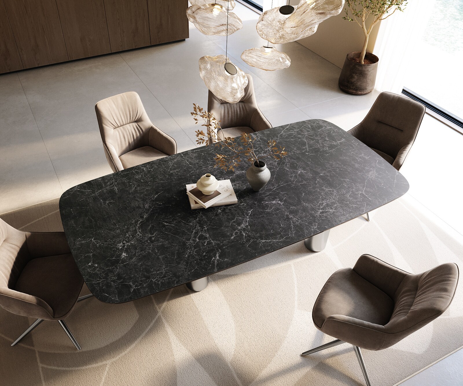 Table à manger Edge Boot 240x120 cm Céramique Laminam® Nero Greco Anthracite Pilier Acier inoxydable gebürstet 3