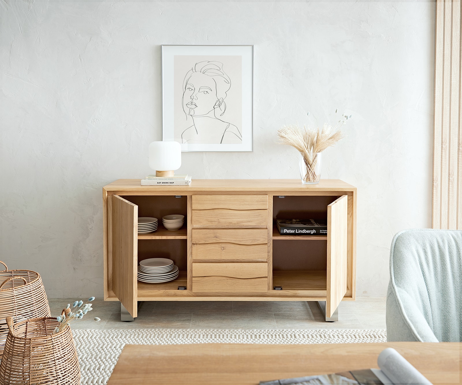 Buffet Live-Edge 150 cm chêne naturel 3 tiroirs 2 portes  4 Buffet Live-Edge 150 cm chêne naturel 3 tiroirs 2 portes  4