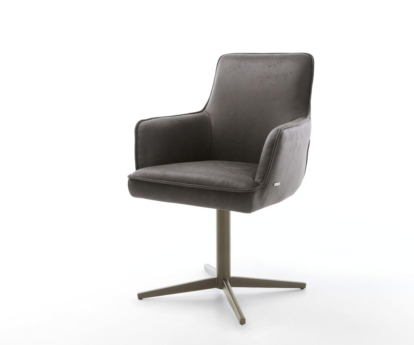 Chaise-pivotante Heira-Flex avec accoudoirs microvelours anthracite vintage pied de chaise 4 branches aspect titane pivotement sur 360° ressorts ensachés