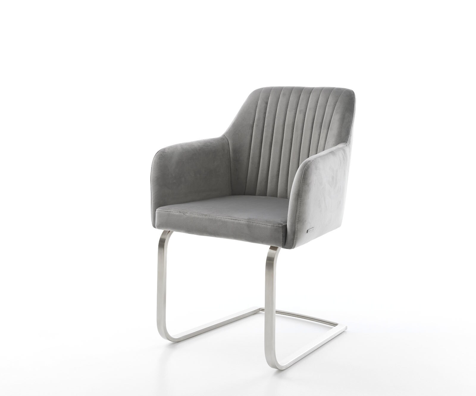 Cantilever Greg-Flex velours gris pied cantilever plat acier inoxydable brossé ressorts ensachés