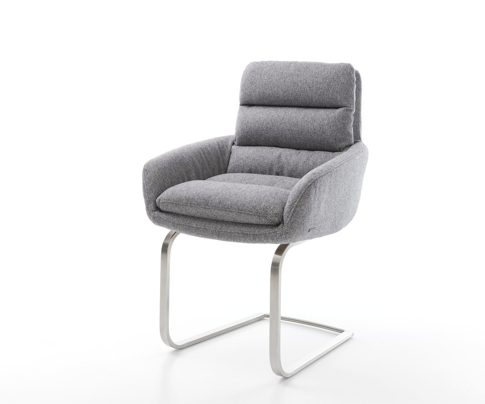 Cantilever Abelia-Flex avec accoudoirs tissu texturé gris clair pied cantilever plat acier inoxydable brossé