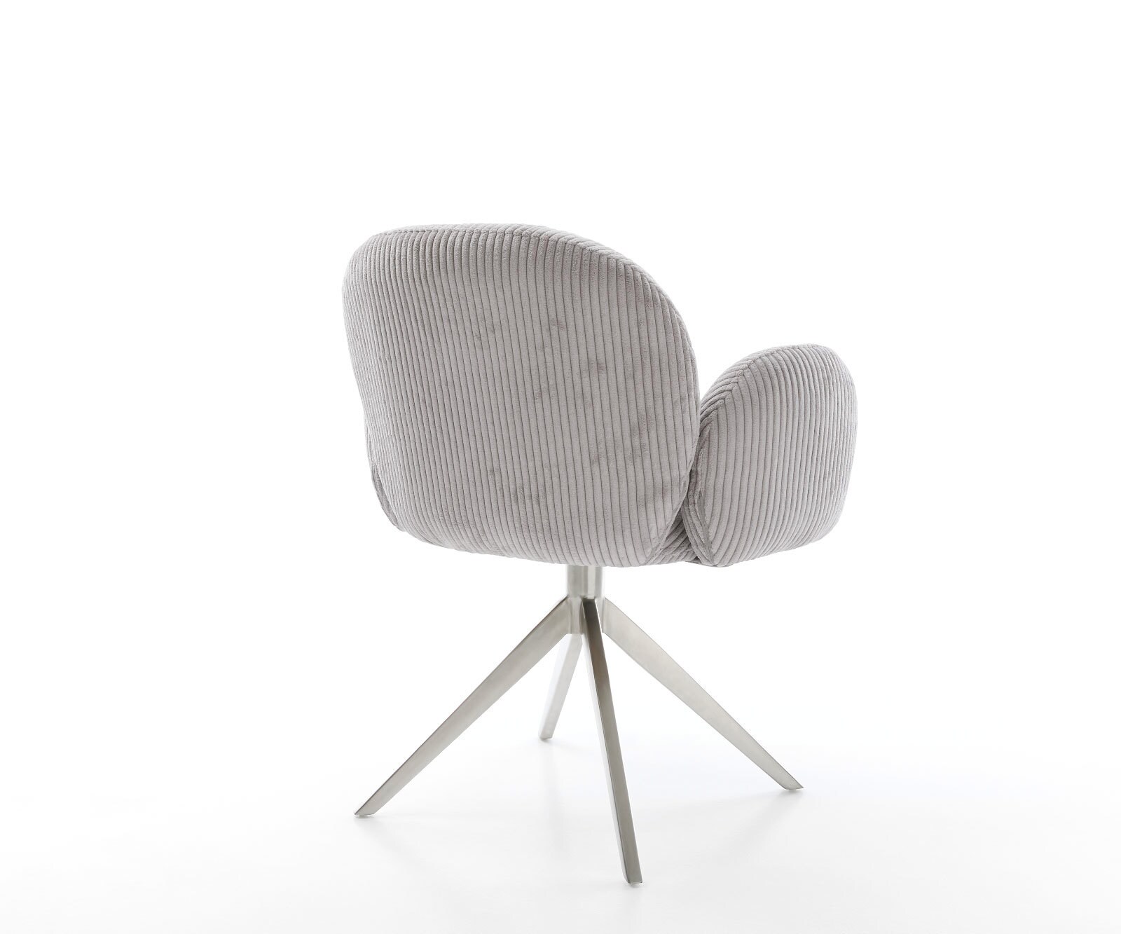 Chaise-pivotante Nube-Flex avec accoudoirs côtelé gris argenté pied croisé large acier inoxydable brossé pivotement sur 360° ressorts ensachés 5