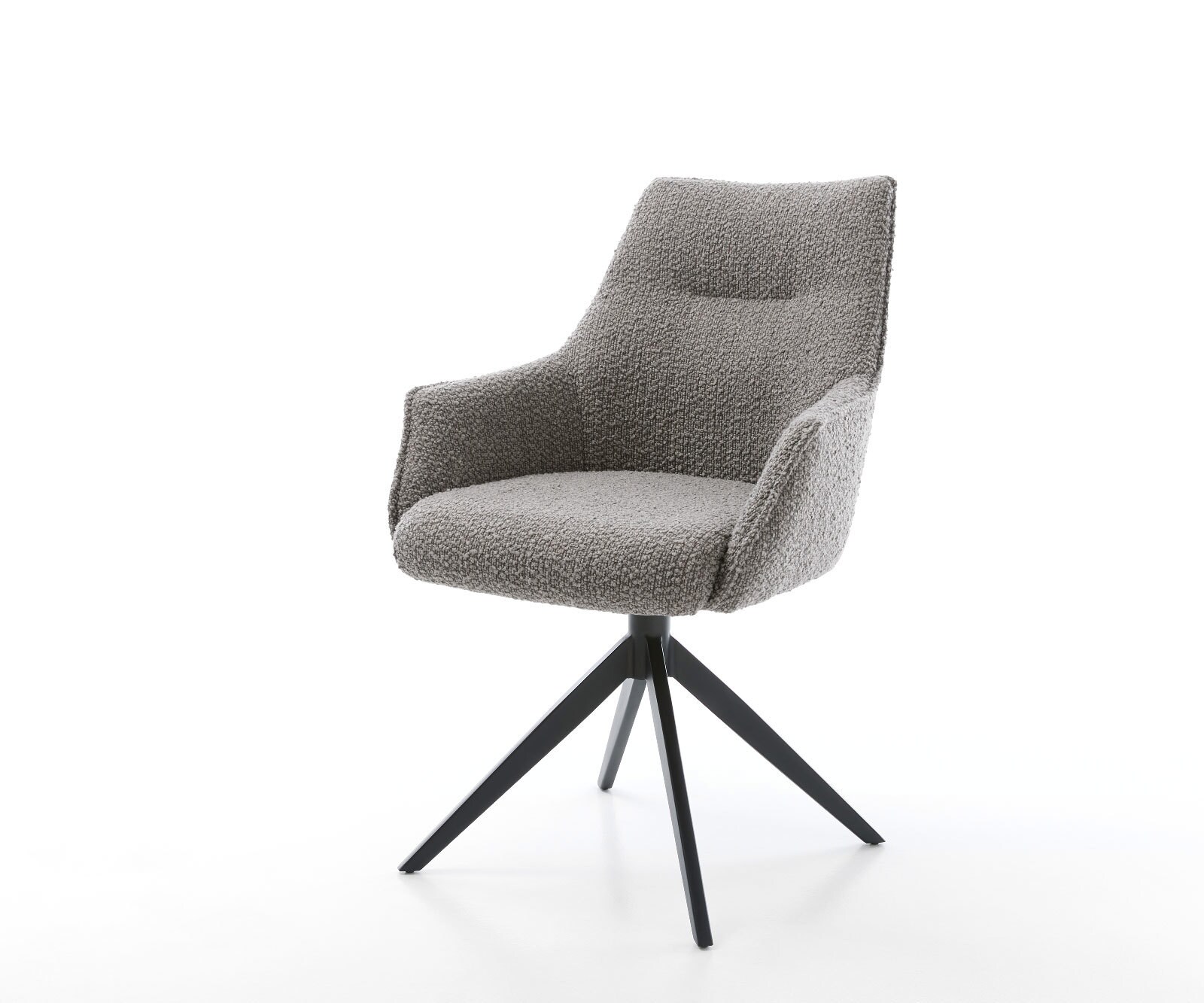 Chaise-pivotante Alja-Flex avec accoudoirs bouclé gris argenté pied croisé large noir pivotement sur 360° ressorts ensachés