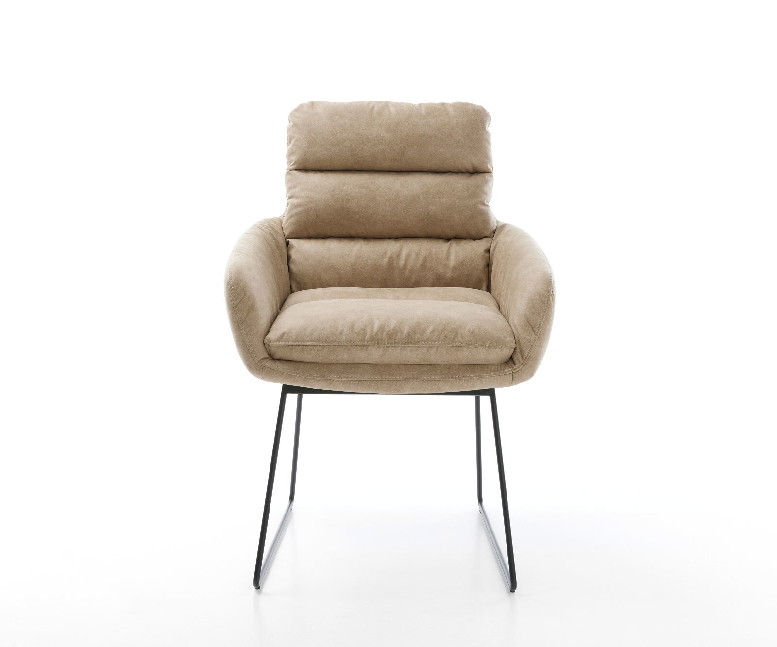 Chaise-de-salle-à-manger Abelia-Flex avec accoudoirs microvelours beige vintage pied trapèze noir 1 Chaise-de-salle-à-manger Abelia-Flex avec accoudoirs microvelours beige vintage pied trapèze noir 1