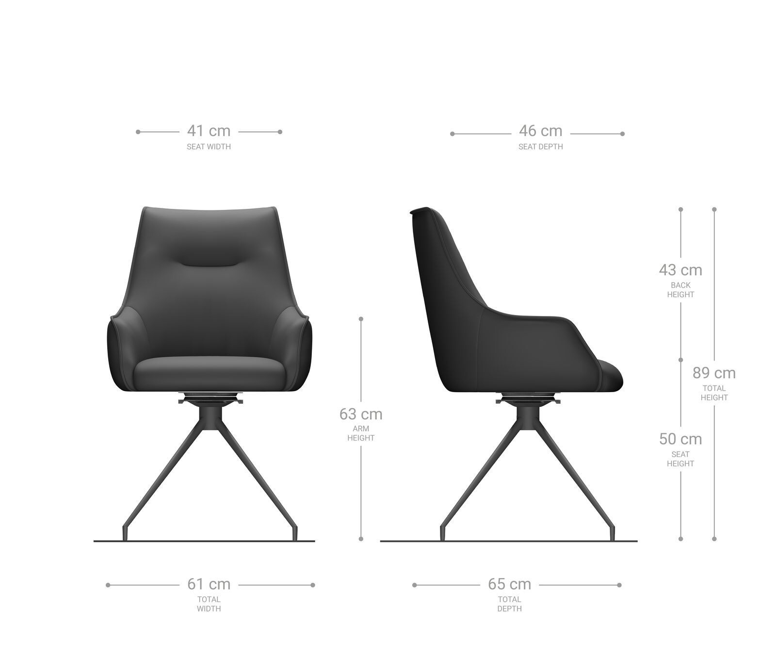 Chaise-pivotante Alja-Flex avec accoudoirs tissu mixte couleur boue pied croisé conique noir pivotement sur 180° ressorts ensachés 6