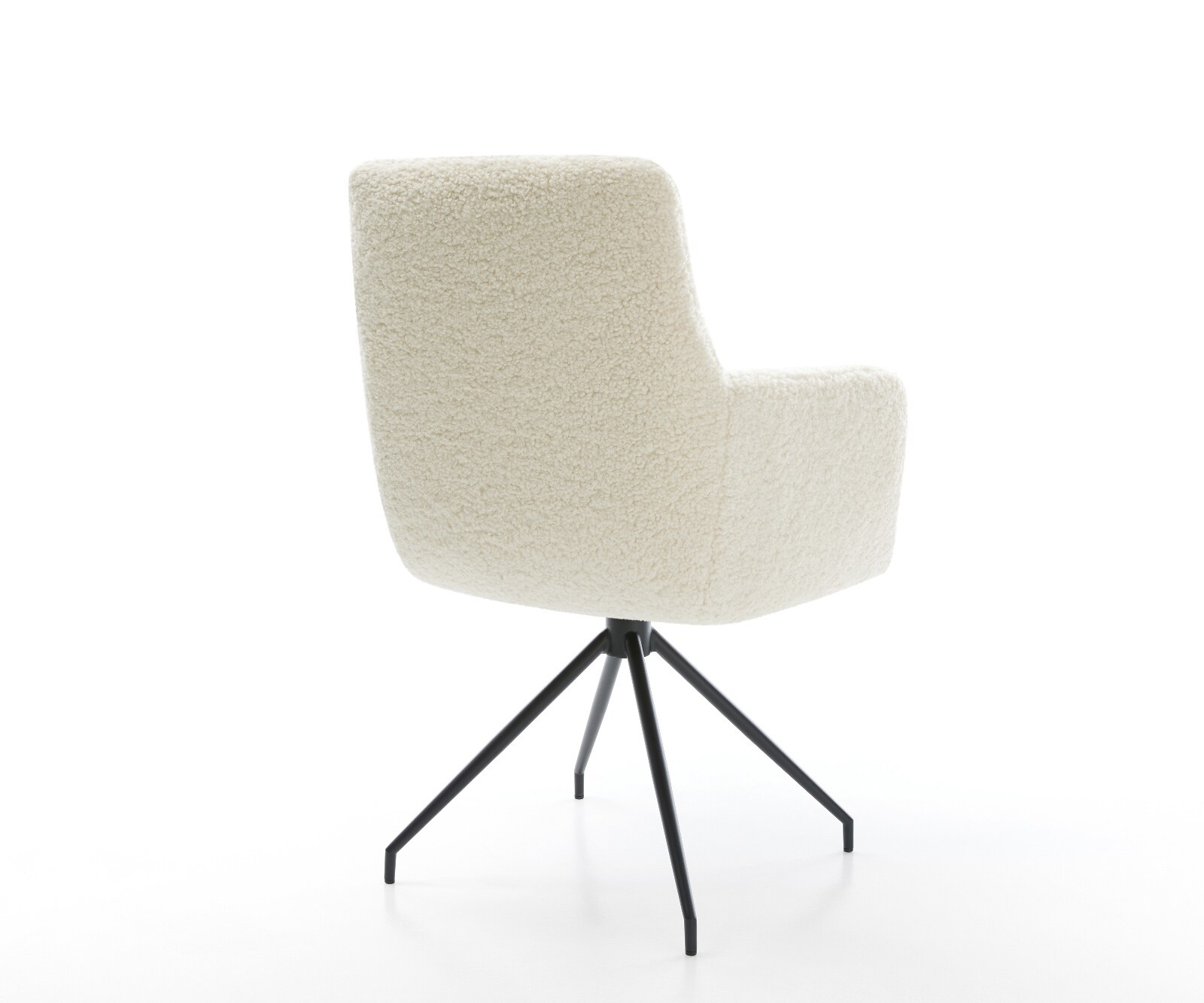 Chaise-de-salle-à-manger Heira-Flex avec accoudoirs tissu teddy beige pied croisé conique noir resorts ensachés 5