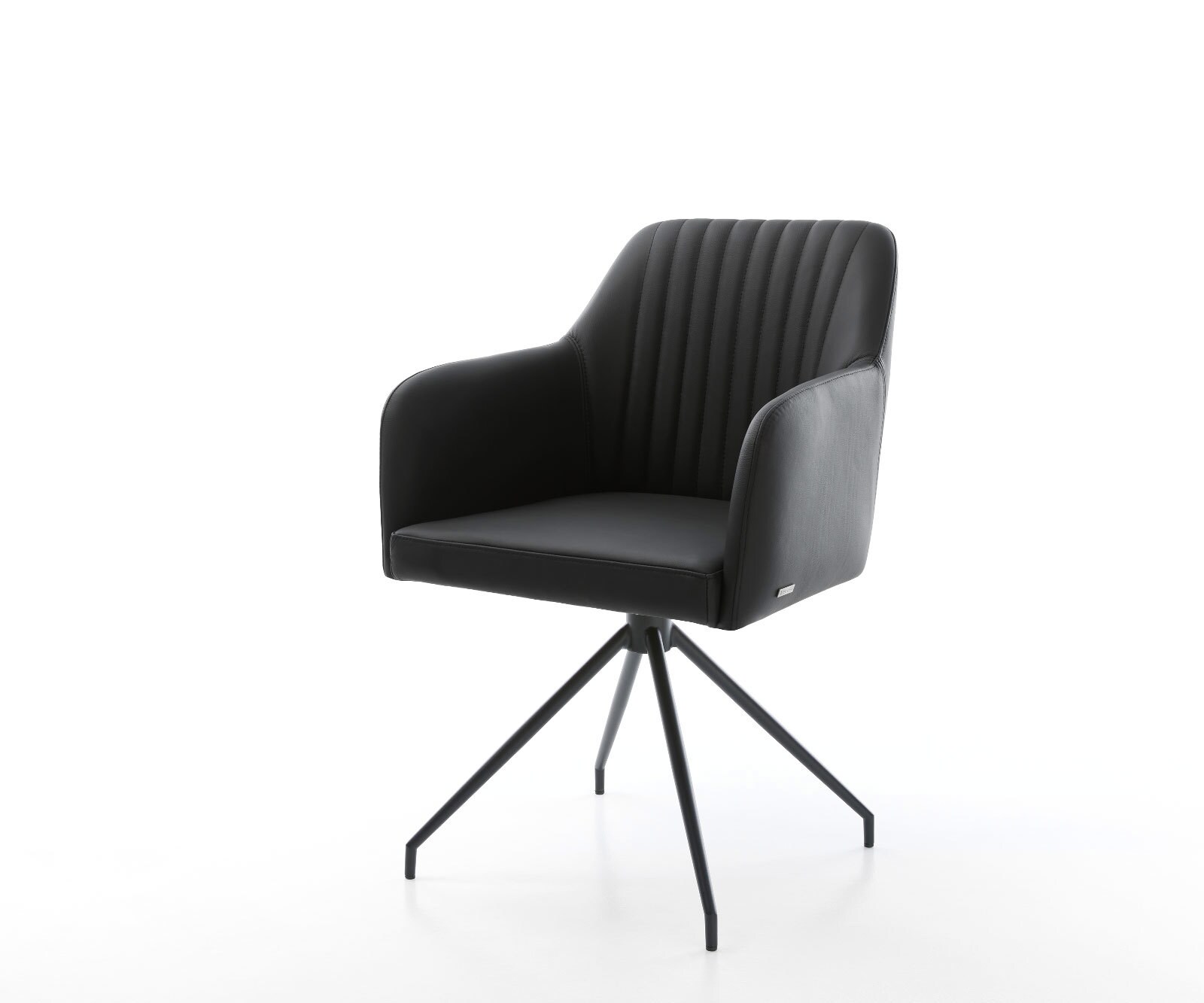 Chaise-de-salle-à-manger Greg-Flex cuir de vache noir pied croisé conique noir ressorts ensachés