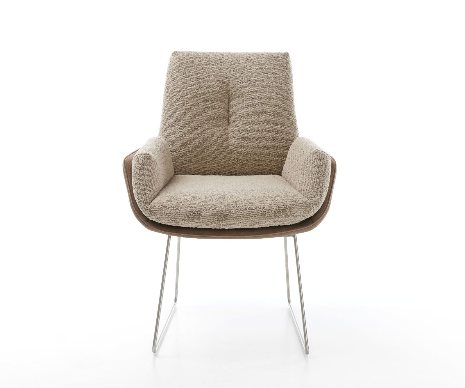 Chaise-de-salle-à-manger Clea-Flex tissu mixte couleur boue pied trapèze acier inoxydable brossé 1 Chaise-de-salle-à-manger Clea-Flex tissu mixte couleur boue pied trapèze acier inoxydable brossé 1