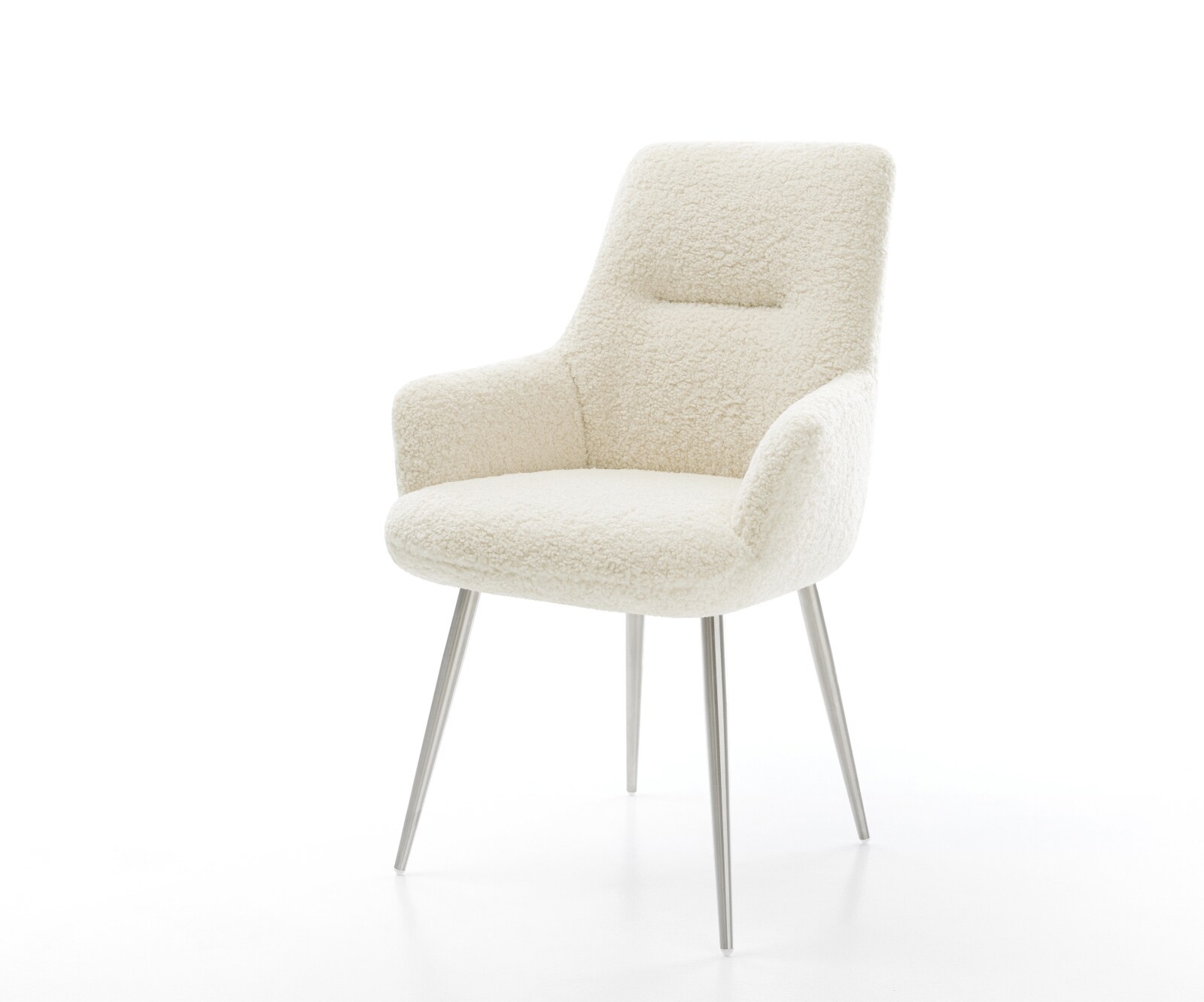 Chaise-de-salle-à-manger Zelia-Flex avec accoudoirs tissu teddy beige 4 pieds coniques acier inoxydable resorts ensachés