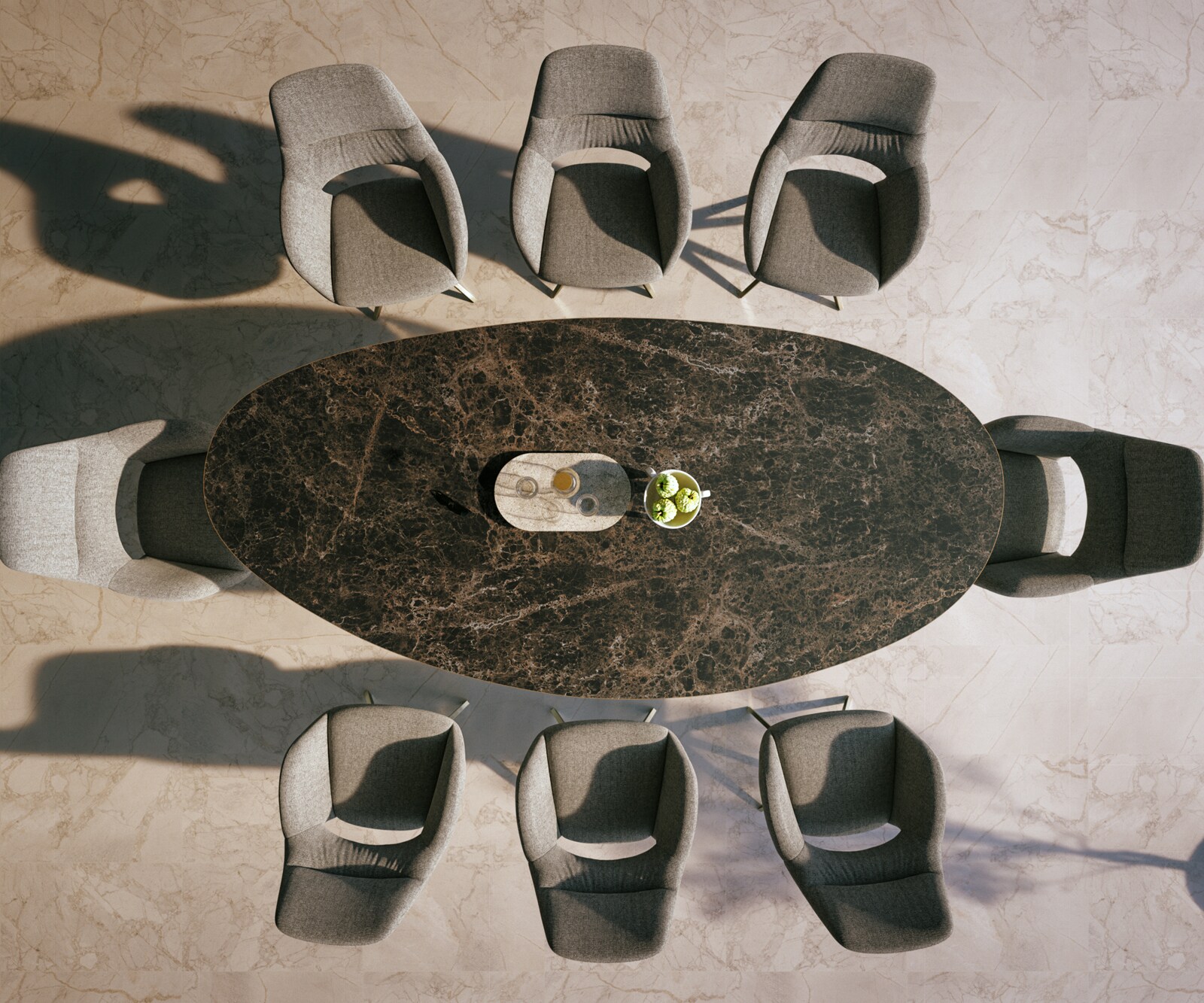 Table d’extérieur Edge Ovale 280x130 cm céramique Laminam® Emperador Extra Lucidato brun foncé piètement croisé rectangulaire en acier inoxydable 5