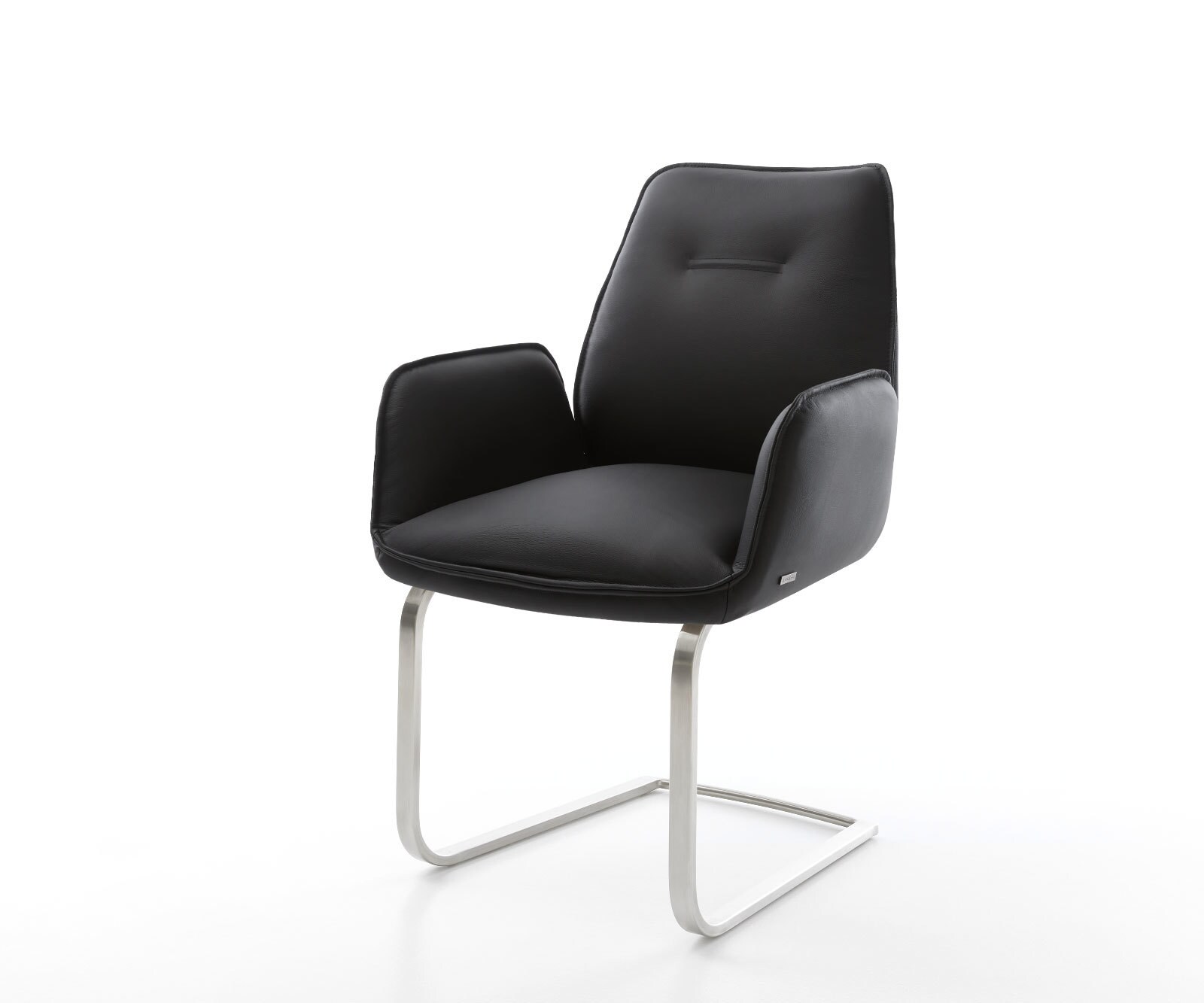 Cantilever Zoa-Flex cuir de vache noir pied cantilever plat acier inoxydable brossé ressorts ensachés 1