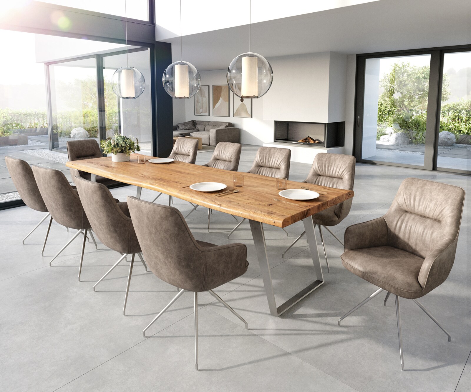 Chaise-de-salle-à-manger Zelia-Flex avec accoudoirs microvelours taupe vintage pied croisé conique acier inoxydable brossé ressorts ensachés 3 Chaise-de-salle-à-manger Zelia-Flex avec accoudoirs microvelours taupe vintage pied croisé conique acier inoxydable brossé ressorts ensachés 3