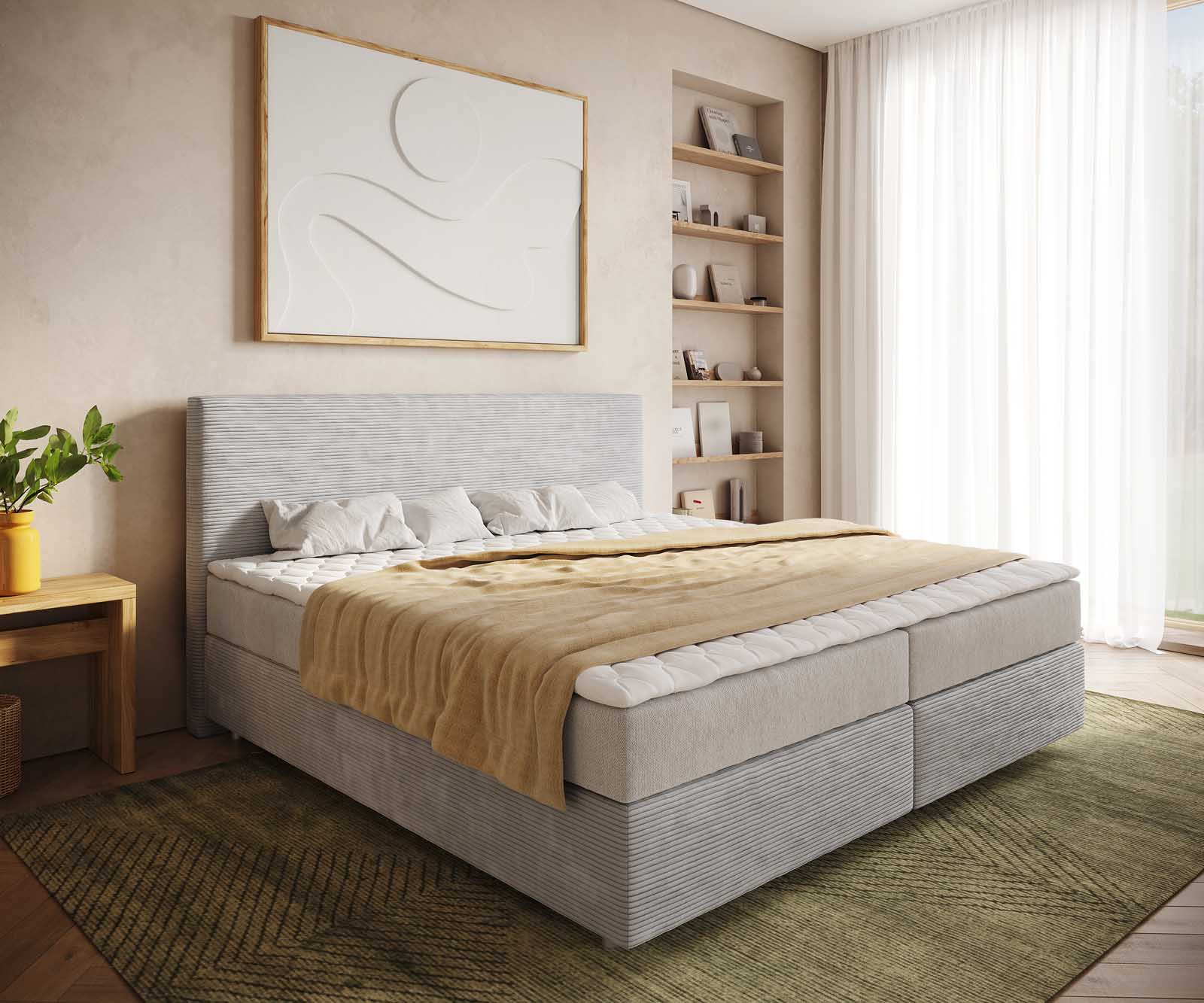 Lit à sommier tapissier Dream-Well Cordon gris argenté 200x200 cm avec matelas à ressorts ensachés et surmatelas viscoélastique 1