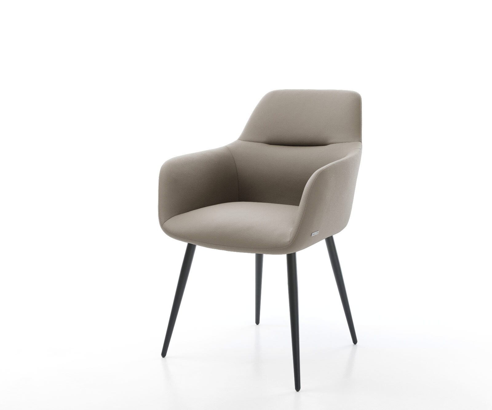 Chaise-de-salle-à-manger Pejo-Flex cuir de vache couleur boue 4 pieds coniques noir ressorts ensachés