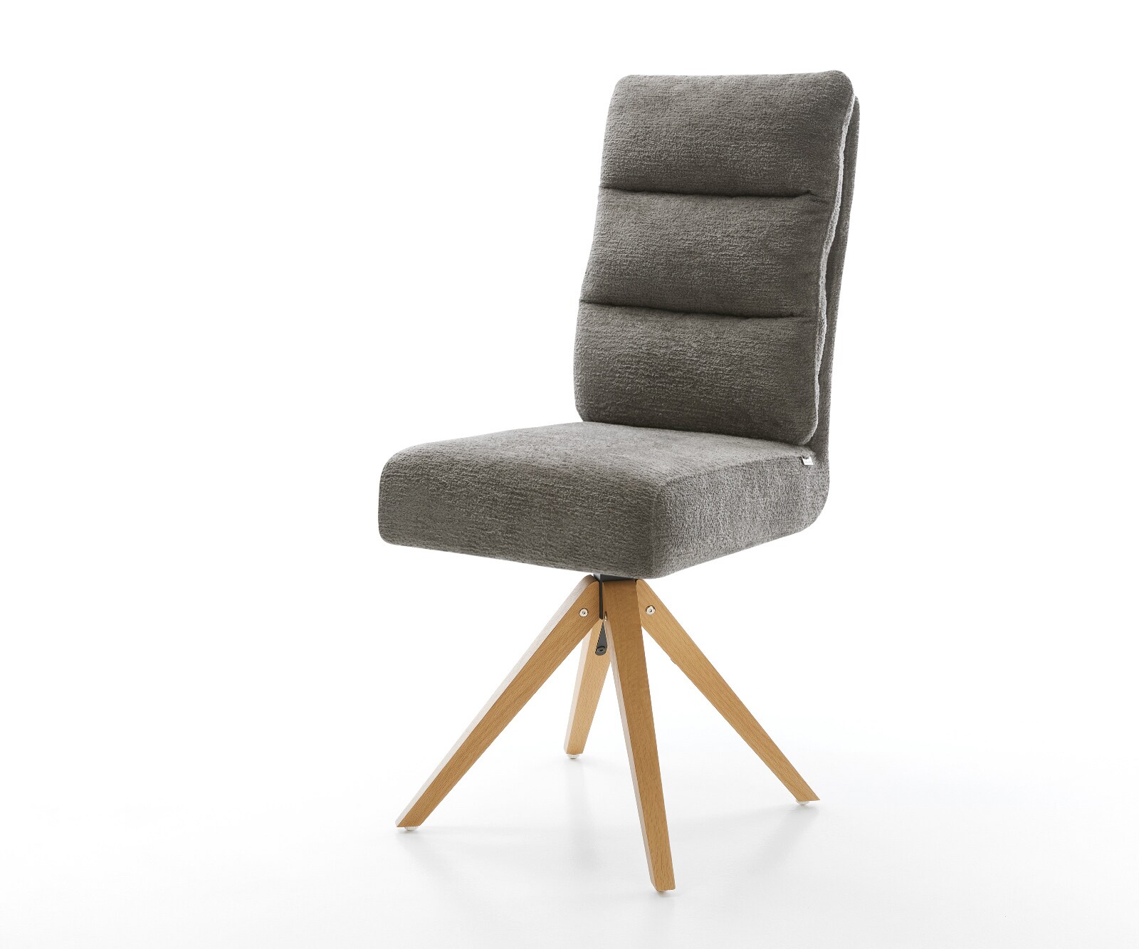 Chaise-pivotante Pela-Flex bouclé doux couleur boue pied en bois angulaire naturel pivotement sur 180° resorts ensachés 1