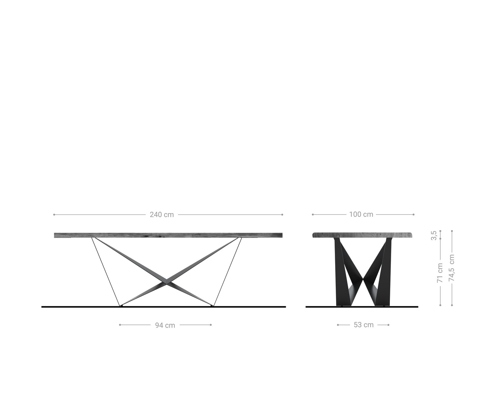 Table à manger Edge 240x100 acacia nature Spider acier plat acier inoxydable Live-Edge 6