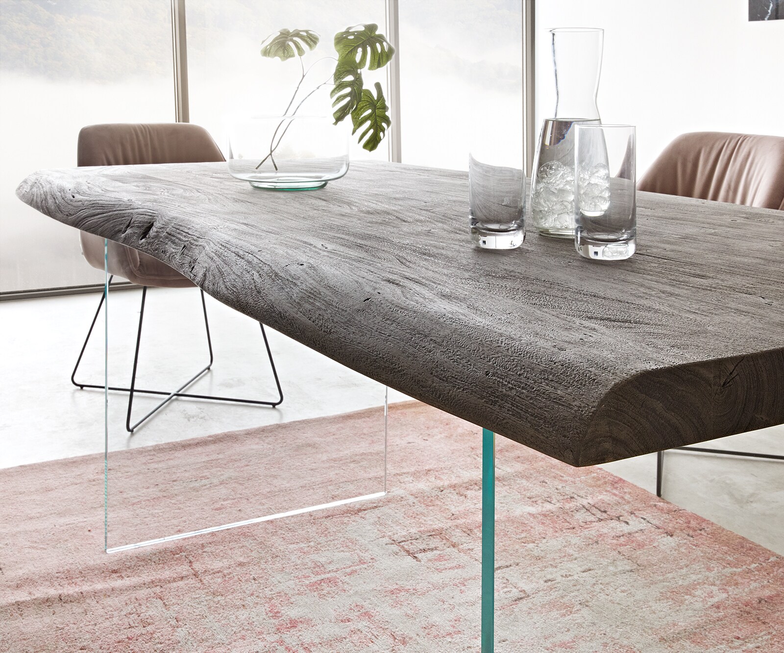 Table-à-manger Edge 200x100 XL acacia platine verre Live-Edge 4