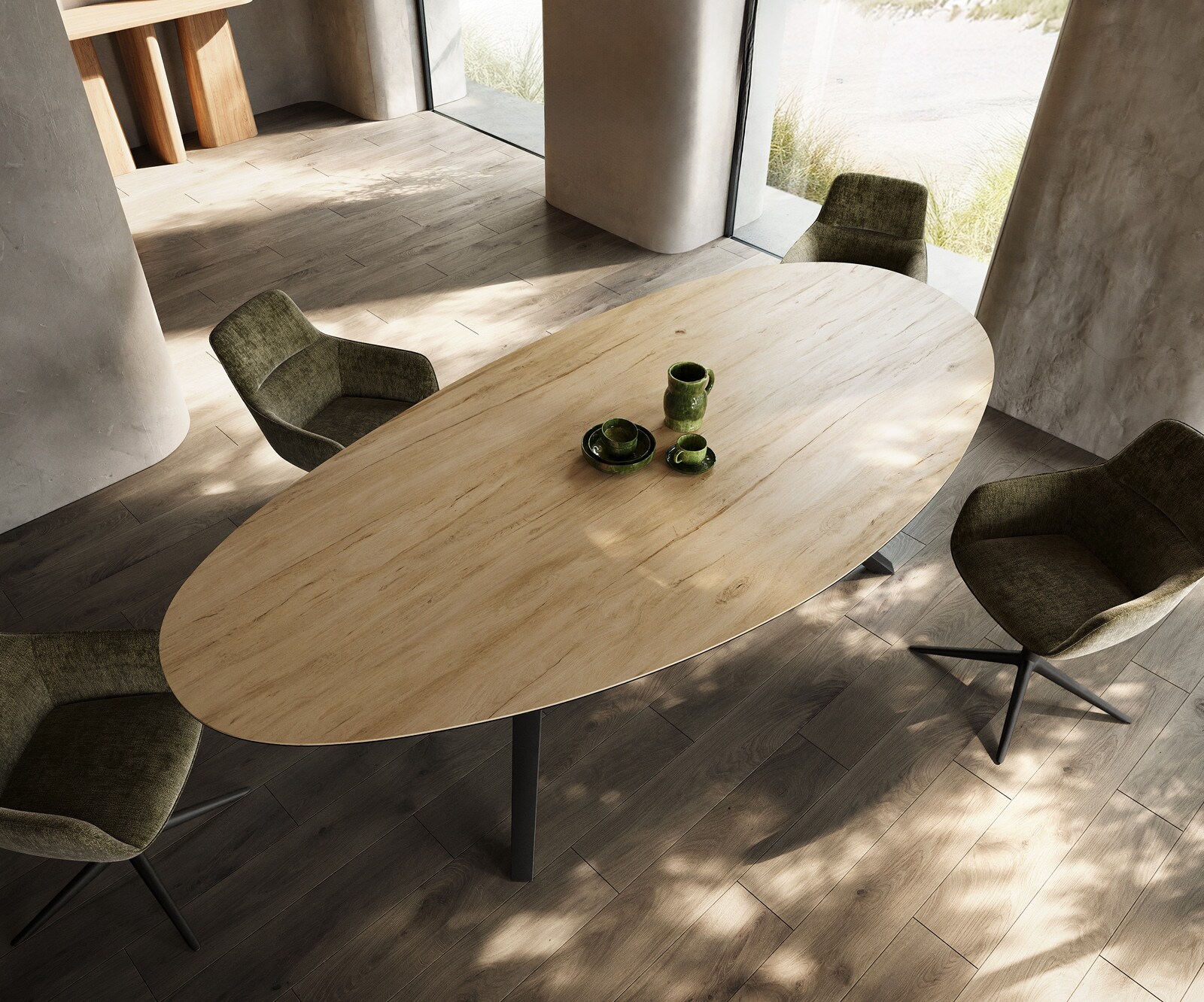 Table à manger Edge Ovale 280x130 Céramique Laminam® Sabbia Couleur chêne Zenthara anguleux Métal Noir 4