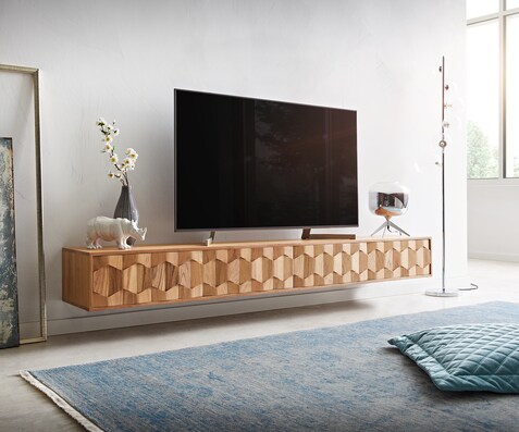 Meuble-TV Fevo 220 cm acacia naturel 4 portes flottantes