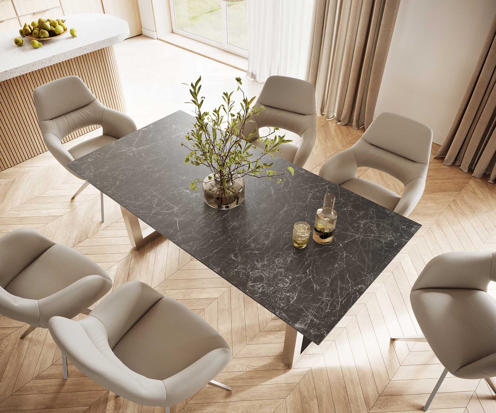 Table-à-manger Edge 200x100 céramique Laminam® nero greco gris inox large 3