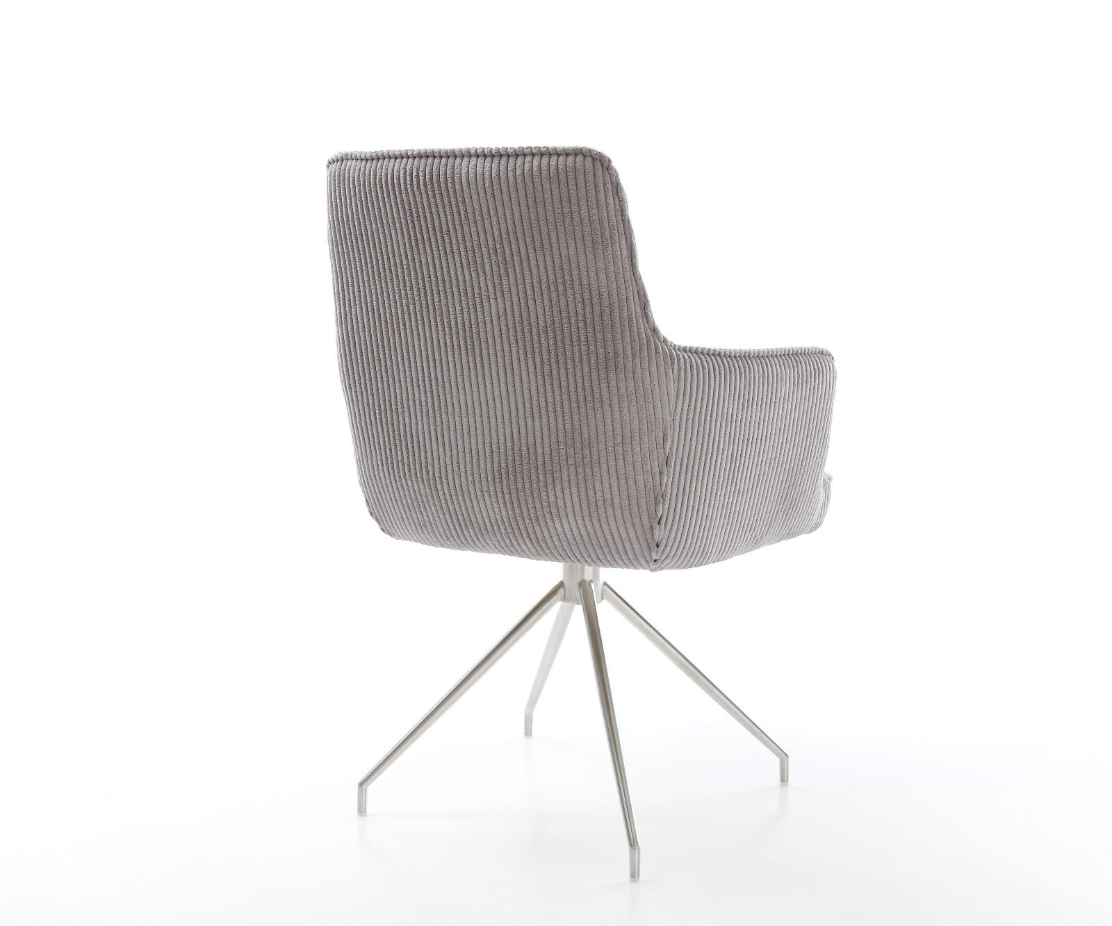 Chaise-pivotante Heira-Flex avec accoudoirs côtelé gris argenté pied croisé conique acier inoxydable brossé pivotement sur 180° ressorts ensachés 5