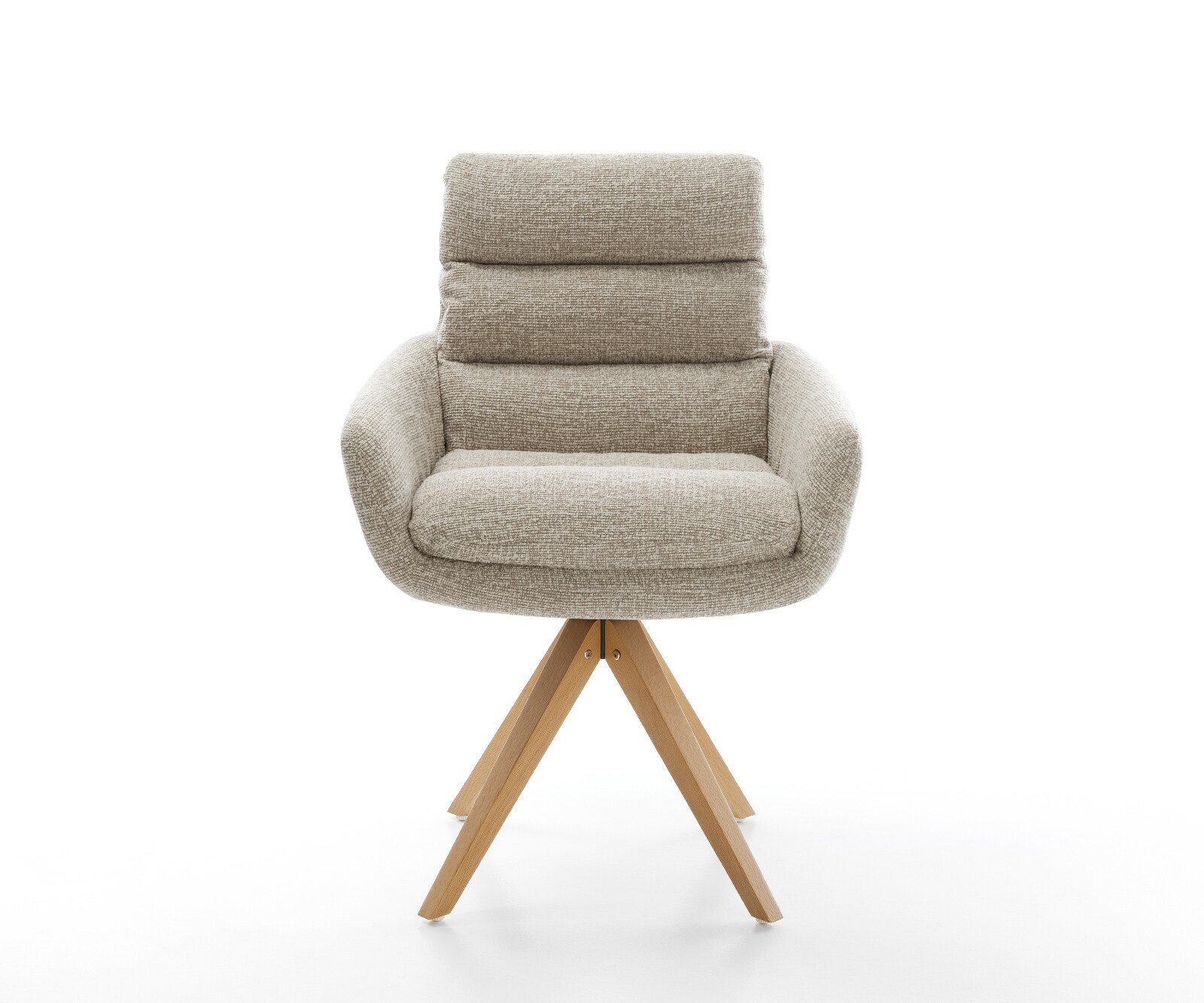 Chaise-pivotante Abelia-Flex avec accoudoirs tissu tissé doux beige pied en bois angulaire naturel pivotement sur 180° 2