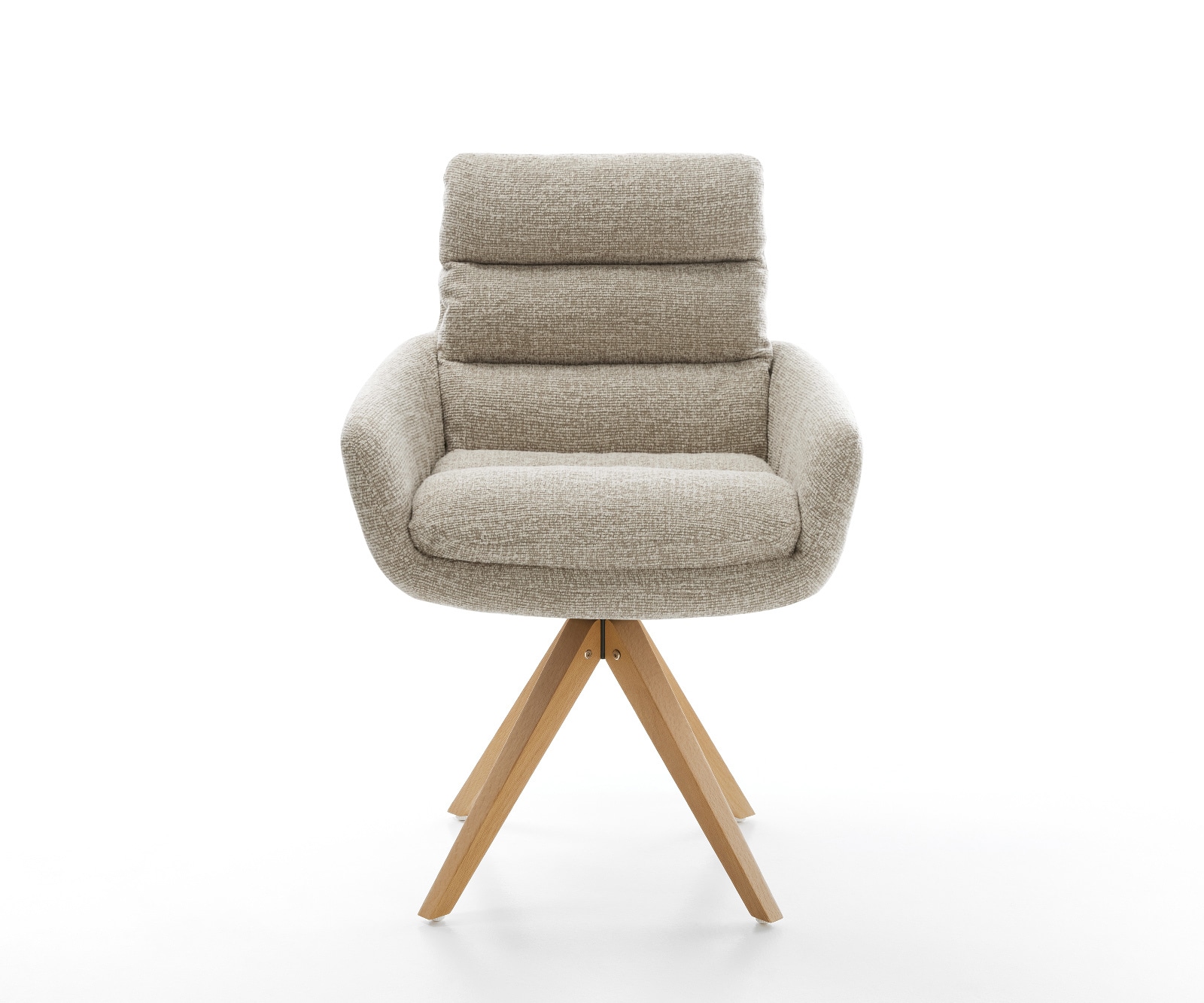 Chaise-pivotante Abelia-Flex avec accoudoirs tissu tissé doux beige pied en bois angulaire naturel pivotement sur 180° 2