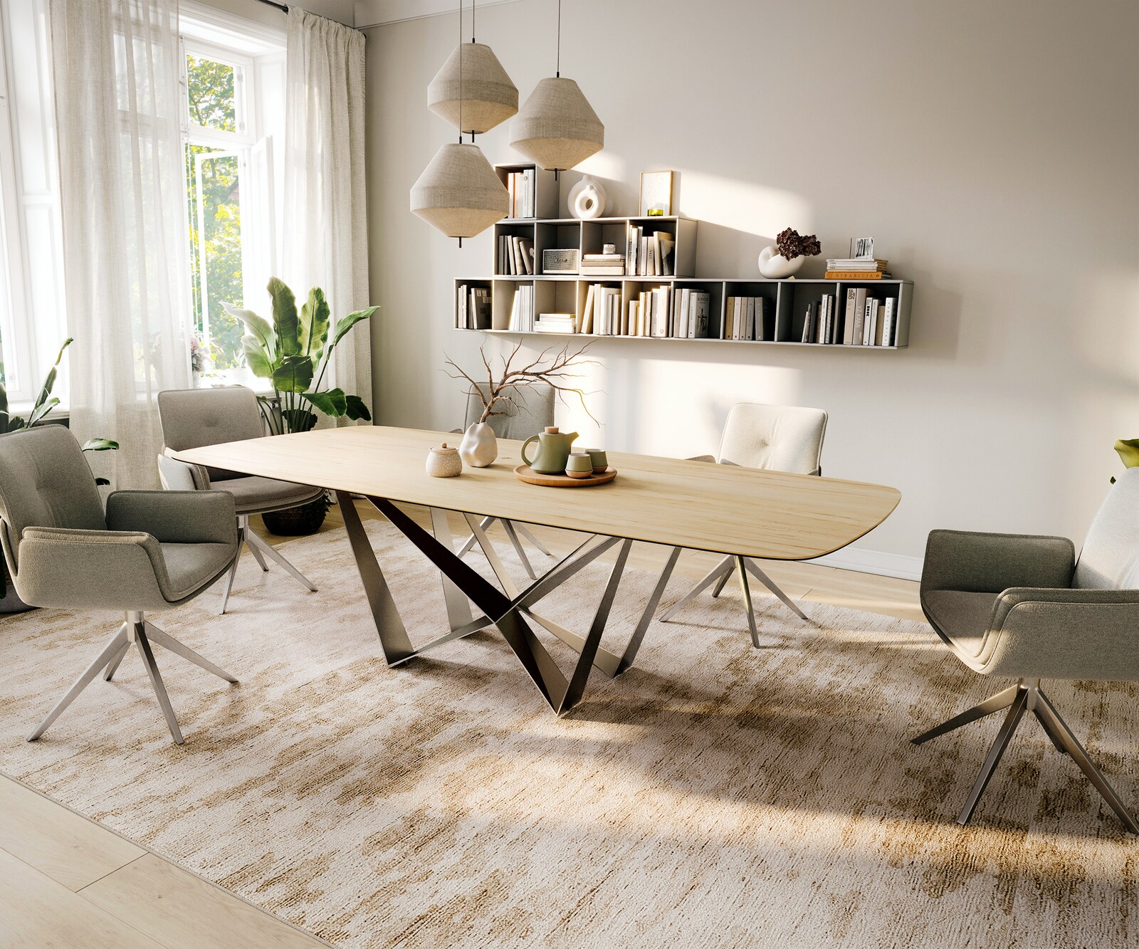 Table à manger Edge Boot 260x120 cm Céramique Laminam® Sabbia Eichefarbig Spider Flachstahl Acier inoxydable 7