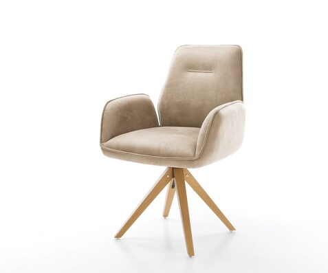 Chaise-de-salle-à-manger Zoa-Flex microvelours beige vintage pied en bois angulaire naturel ressorts ensachés