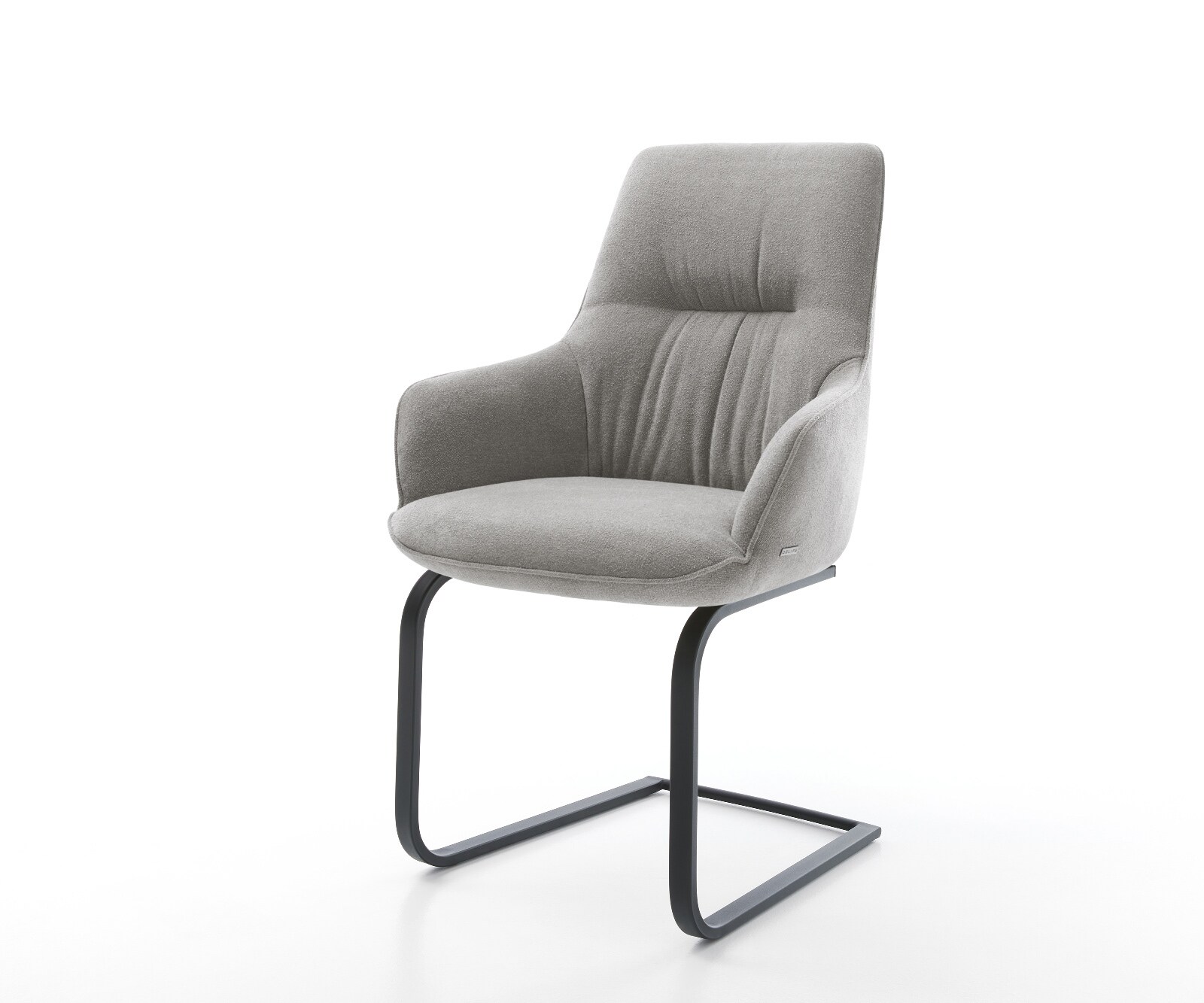 Cantilever Zelia-Flex avec accoudoirs tissu structuré doux gris pied cantilever plat noir ressorts ensachés 1