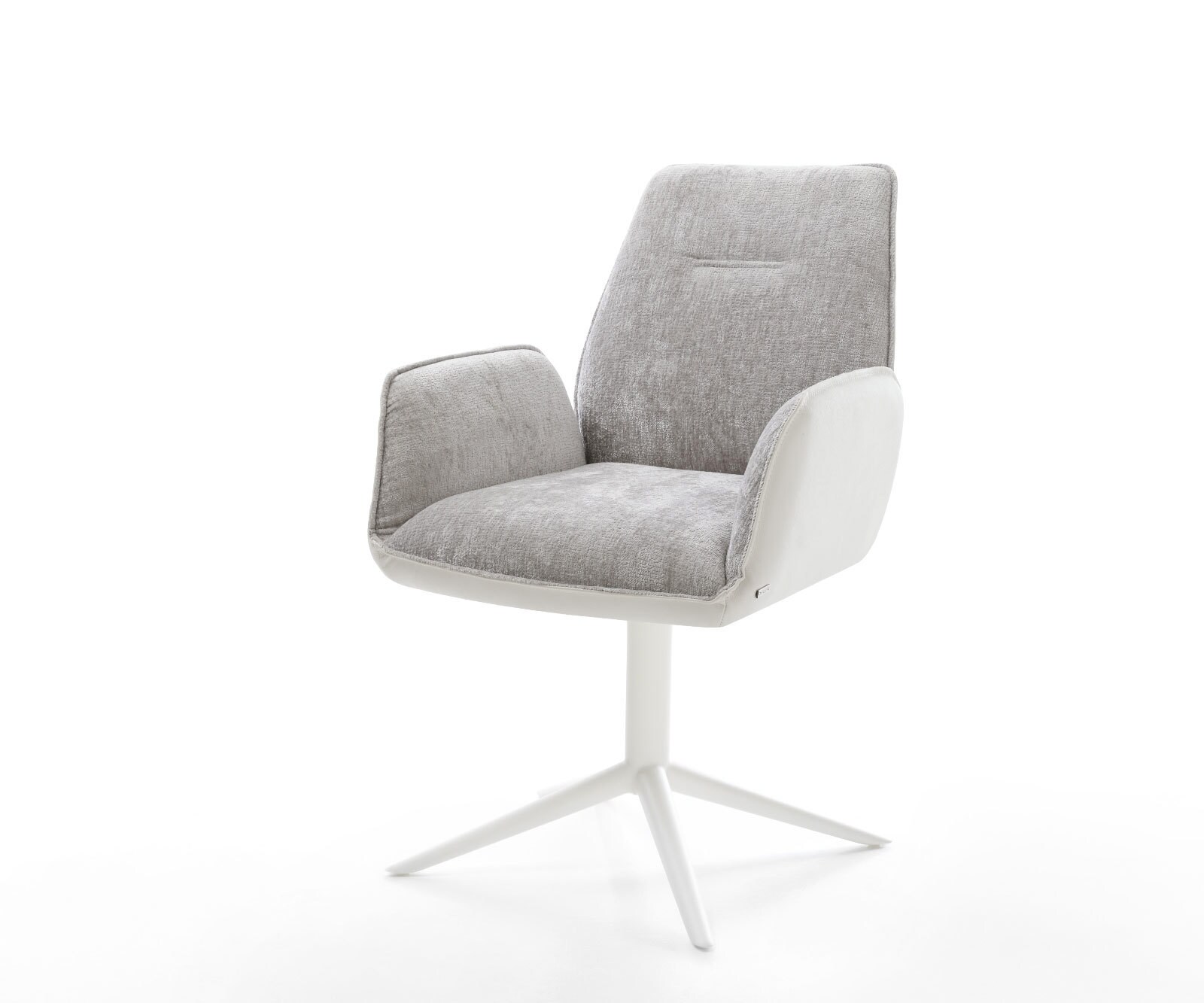 Chaise-pivotante Zoa-Flex tissu mixte cuir de vache blanc-gris argenté pied de chaise 4 branches blanc pivotement sur 360° fonction bascule ressorts ensachés
