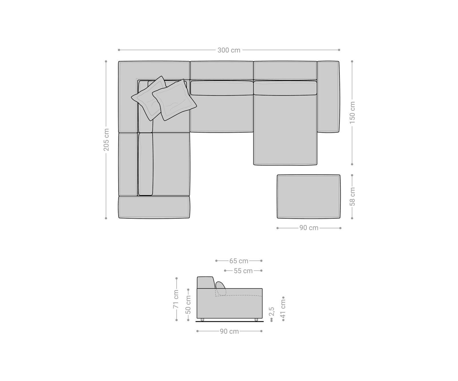Canapé panoramique Sirpio 300x200 cm Bouclee Crème-blanc Recamiere variable avec Tabouret 7