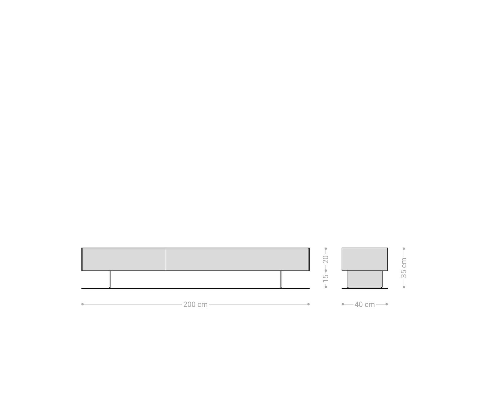 Meuble-TV Cuor 200 cm Céramique Béton gris 1 Clapet 1 Tiroir Pied optique flottant Ancier inoxydable 8