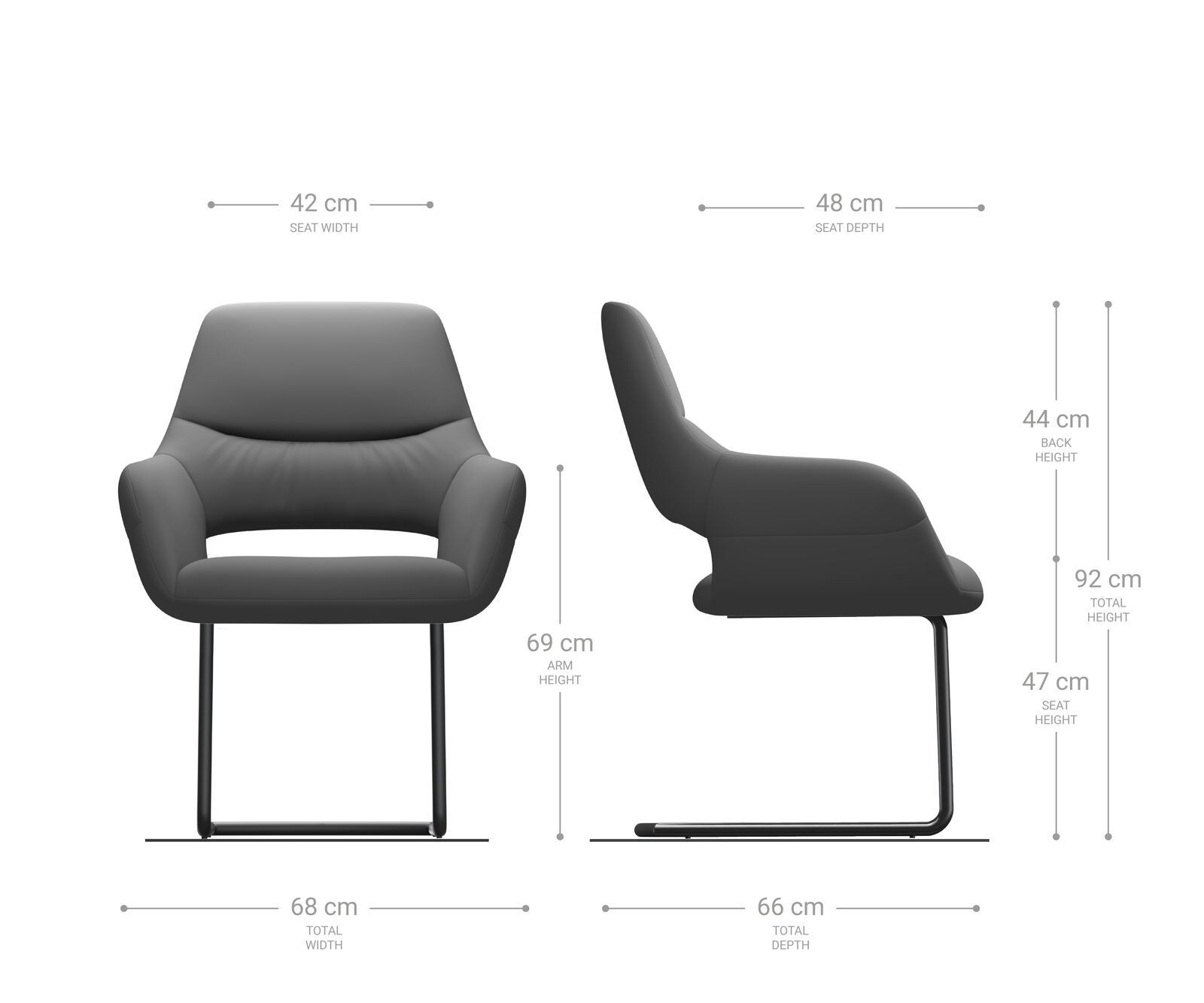 Cantilever Yago-Flex avec accoudoirs microvelours taupe vintage pied cantilever rond acier inoxydable brossé ressorts ensachés 6