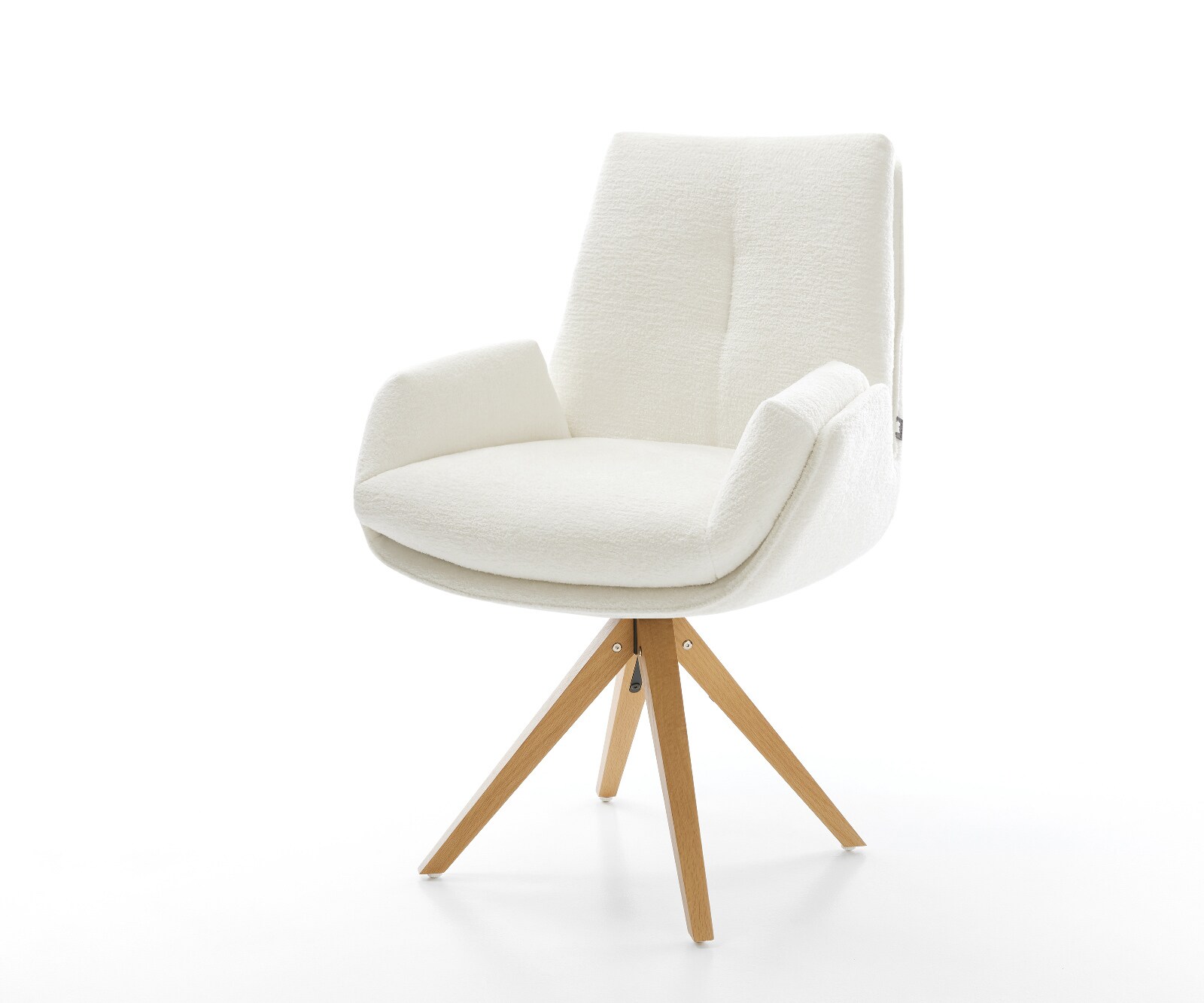 Chaise-pivotante Clea-Flex bouclé doux beige pied en bois angulaire naturel pivotement sur 180°