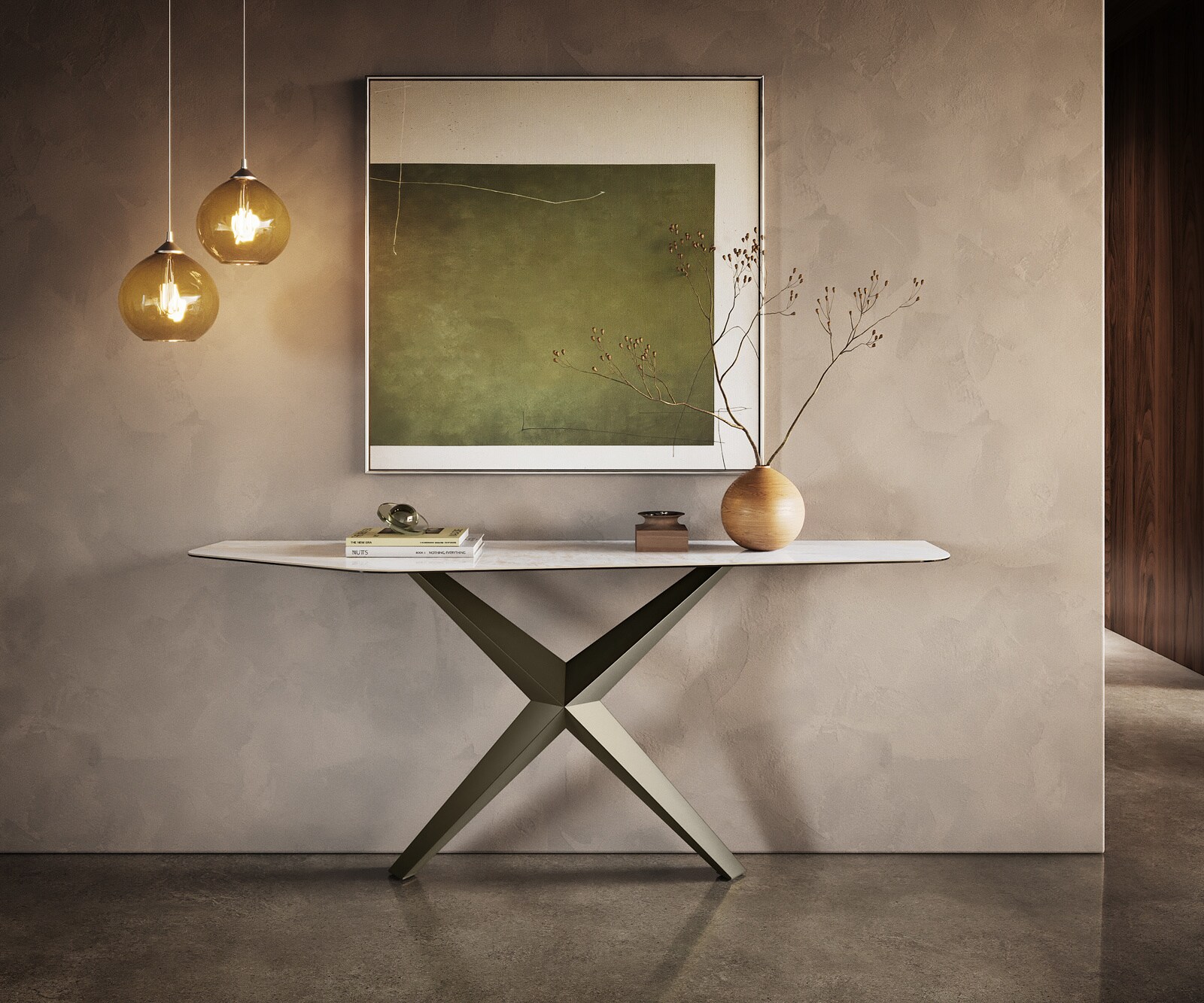 Console Edge Polygonal 180x50 cm Céramique Onyx Pearl Zentharo Métal Effektfinish Titan 4