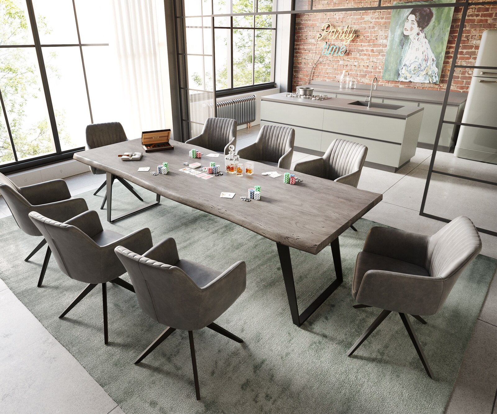 Table à manger Edge 260x100 XL acacia platine métal inclinée noir Live-Edge 4