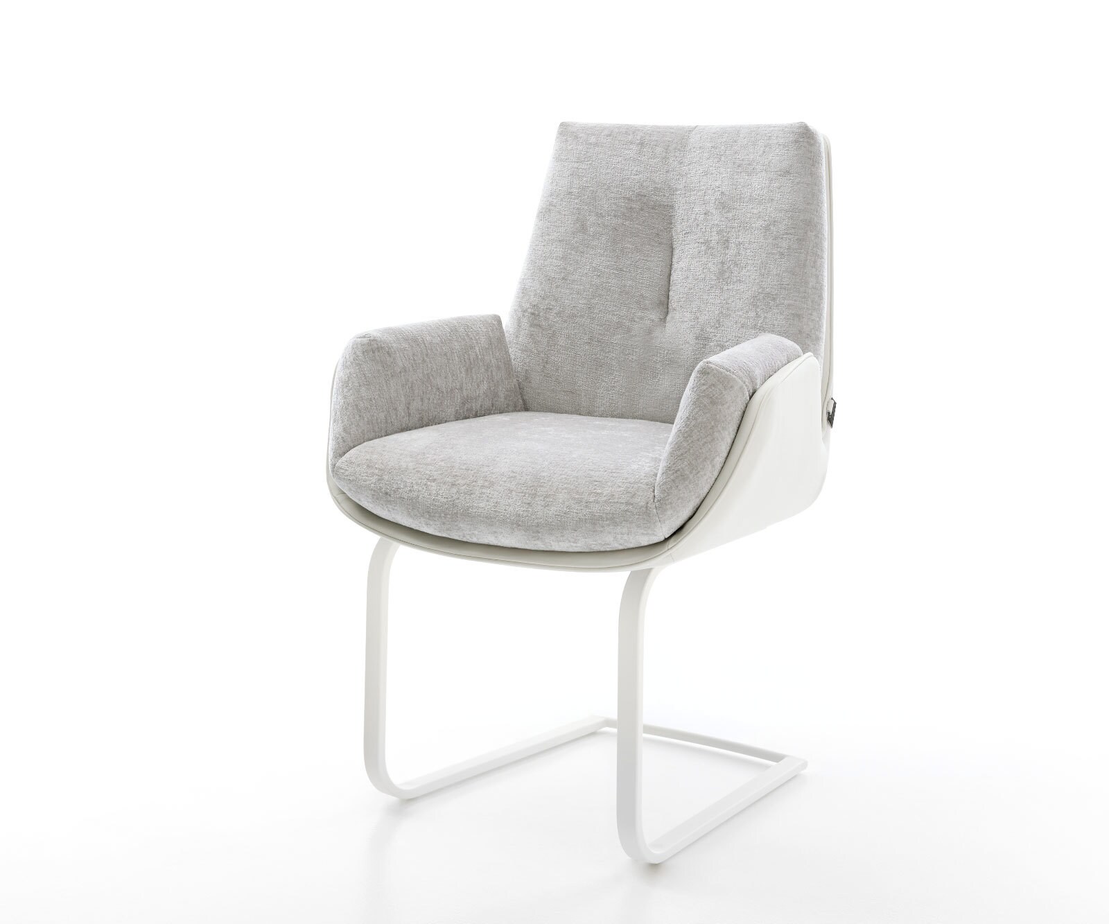Cantilever Clea-Flex tissu mixte cuir de vache blanc-gris argenté pied cantilever plat blanc