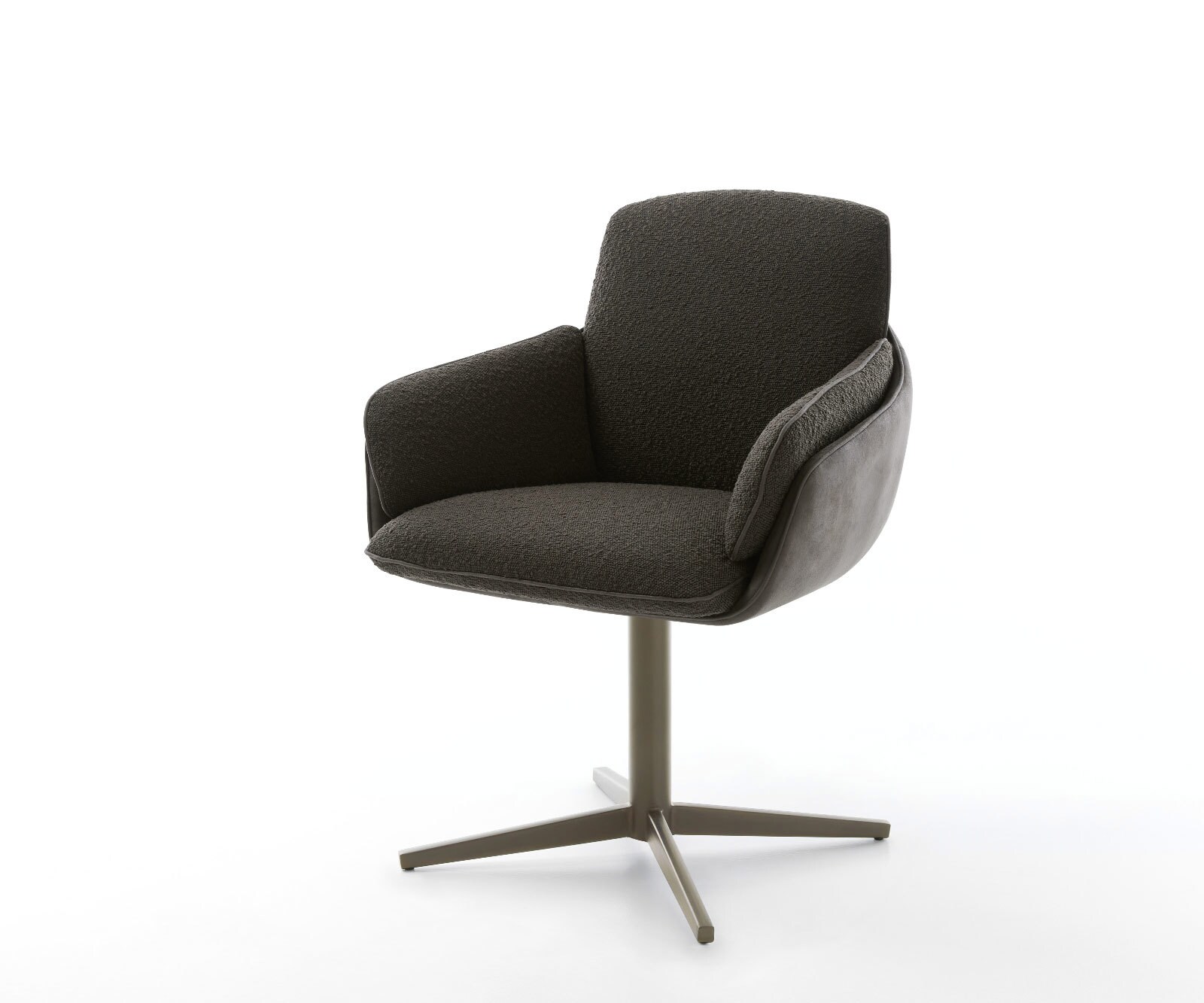 Chaise-pivotante Luan-Flex avec accoudoirs tissu mixte noir pied de chaise 4 branches aspect titane pivotement sur 360°