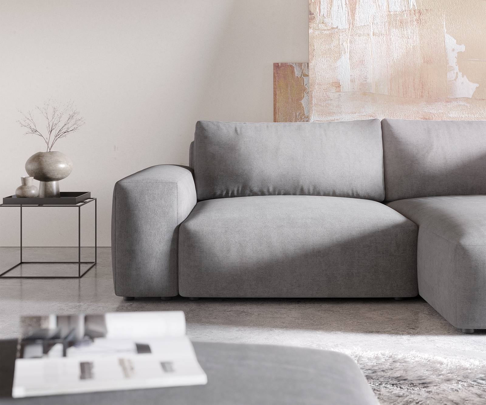 Canapé d'angle Lanzo XL 270x180 cm Microfibre Gris Recamière variable avec Tabouret 3 Canapé d'angle Lanzo XL 270x180 cm Microfibre Gris Recamière variable avec Tabouret 3