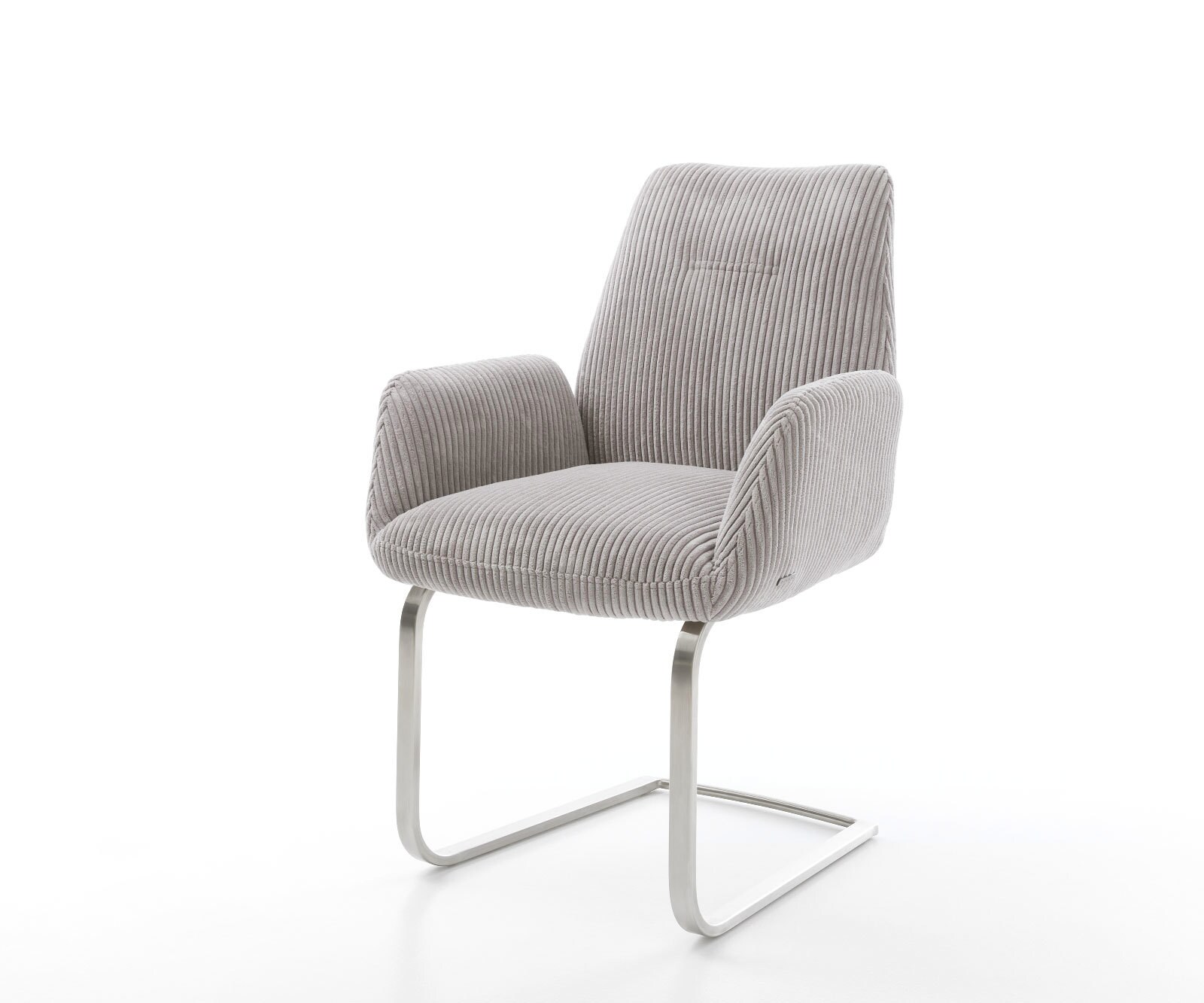 Cantilever Zoa-Flex côtelé gris argenté pied cantilever plat acier inoxydable brossé ressorts ensachés