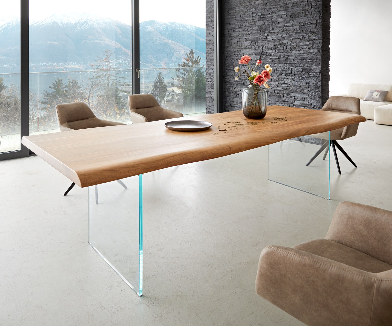 Table à manger Edge 260x100 XL acacia nature verre Live-Edge