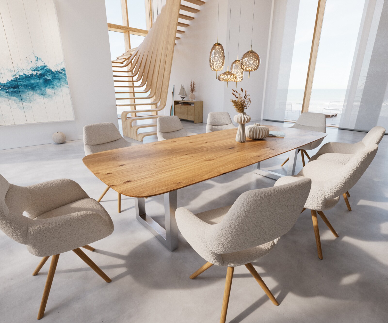 Table à manger Edge Boot 300x120x2,5-3 chêne nature acier inoxydable large bord suisse 4