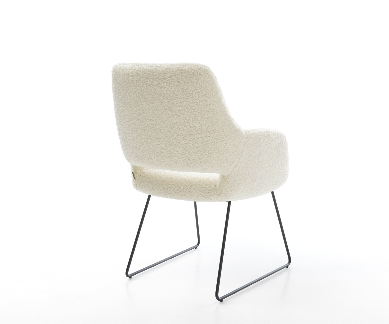 Chaise-de-salle-à-manger Yago-Flex avec accoudoirs tissu teddy beige pied trapèze noir resorts ensachés 5