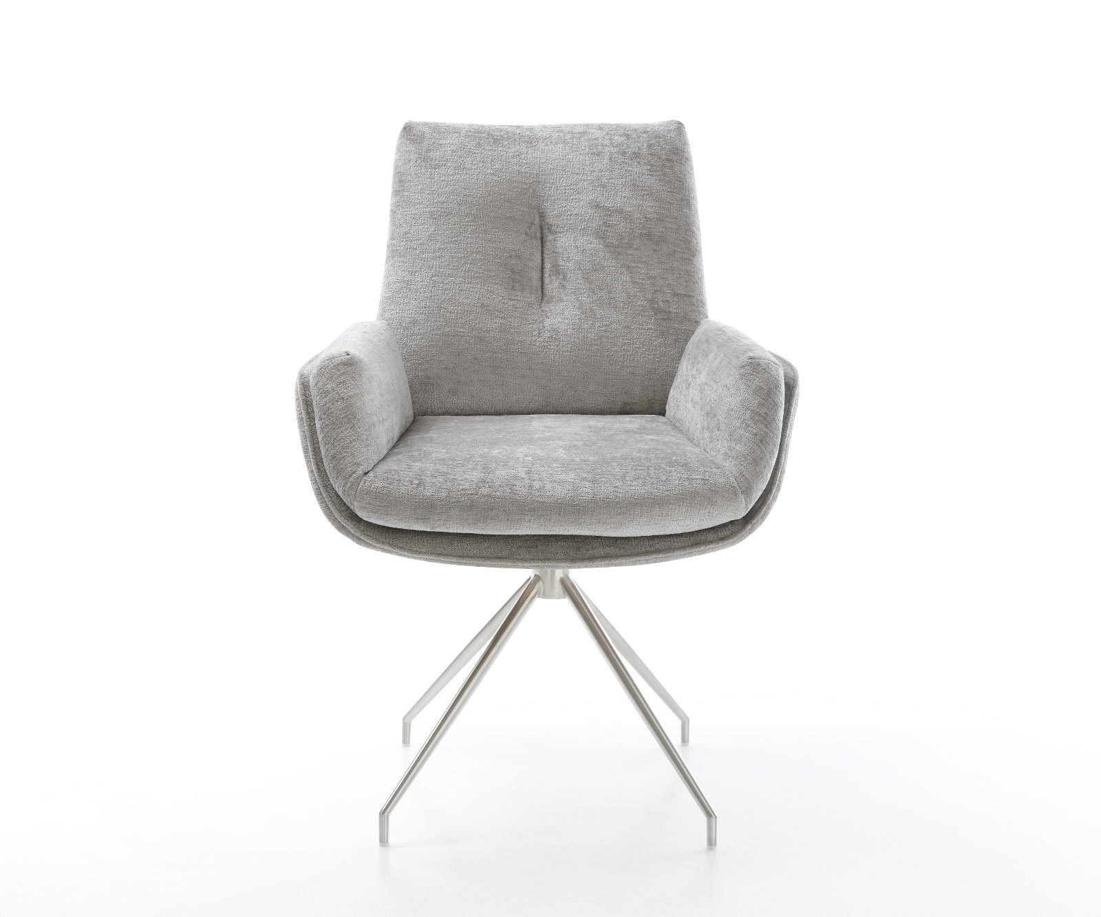 Chaise-pivotante Clea-Flex chenille gris argenté pied croisé conique acier inoxydable brossé pivotement sur 180° 1 Chaise-pivotante Clea-Flex chenille gris argenté pied croisé conique acier inoxydable brossé pivotement sur 180° 1