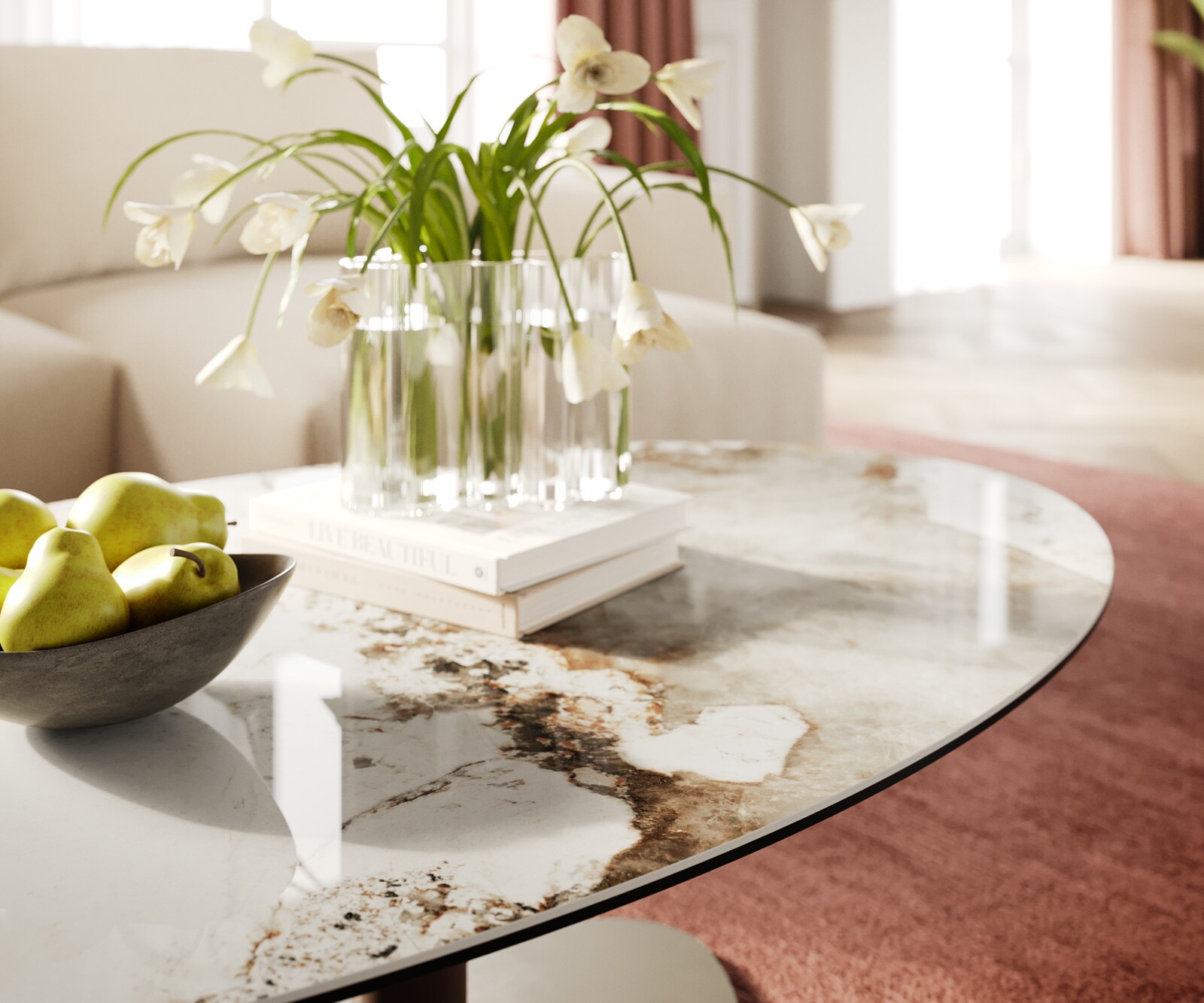Table basse Edge Oval 140x80 cm céramique Minas Melange Vibany Metall finition effet titane 6