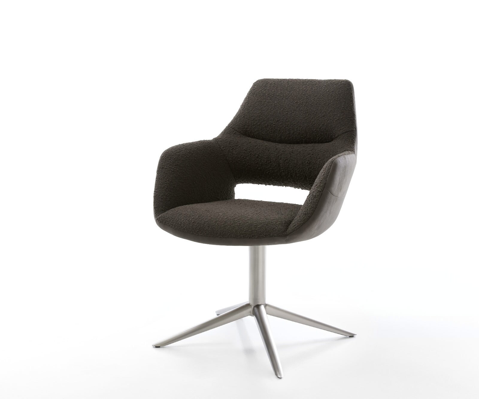 Chaise-pivotante Yago-Flex avec accoudoirs tissu mixte noir pied de chaise 4 branches acier inoxydable brossé pivotement sur 360° fonction bascule ressorts ensachés 1