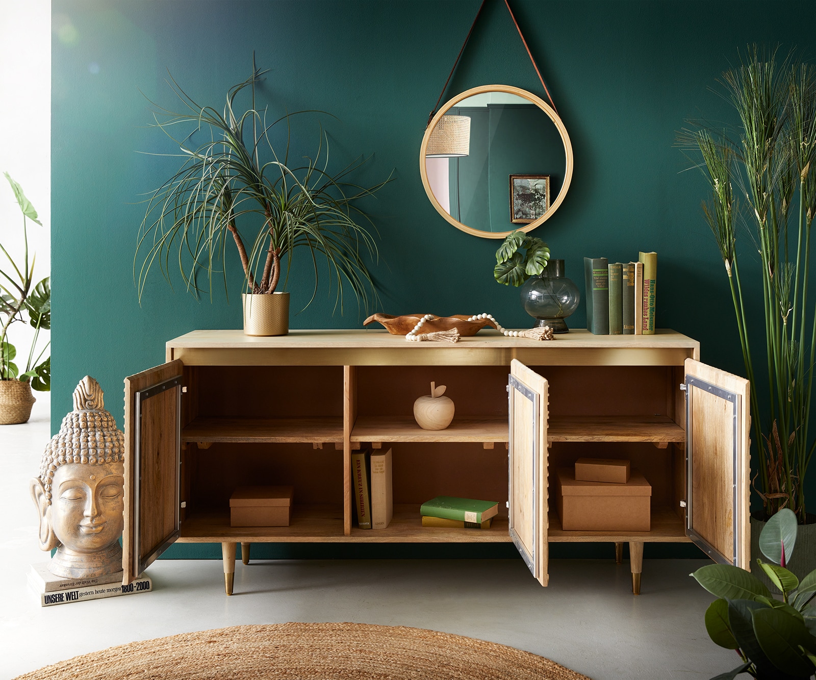 Buffet Budaya 150cm manguier Naturel 3 portes pieds coniques 3 Buffet Budaya 150cm manguier Naturel 3 portes pieds coniques 3
