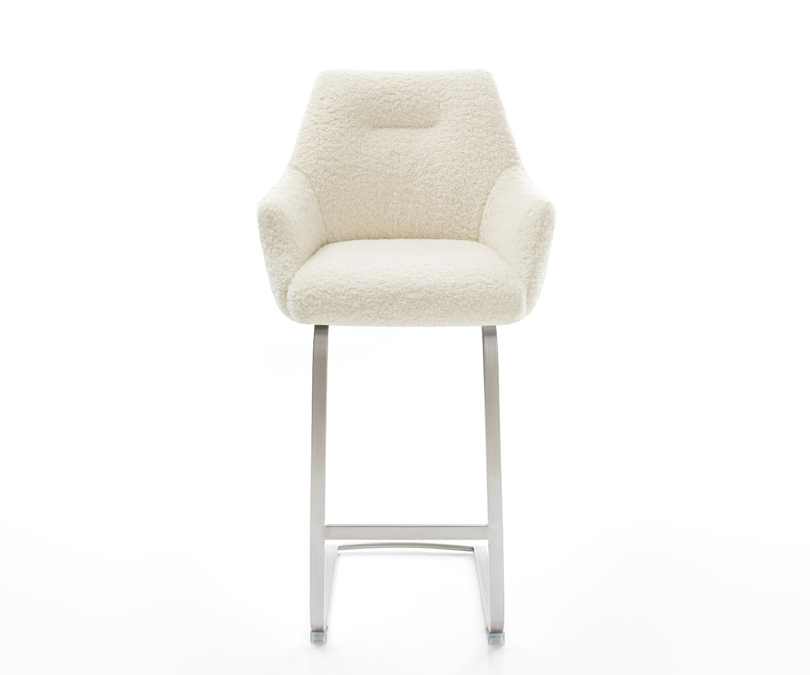 Chaise-de-bar Alja-Flex Tissu teddy Beige Pied cantilever acier inoxydable Argent Ressort ensaché 2